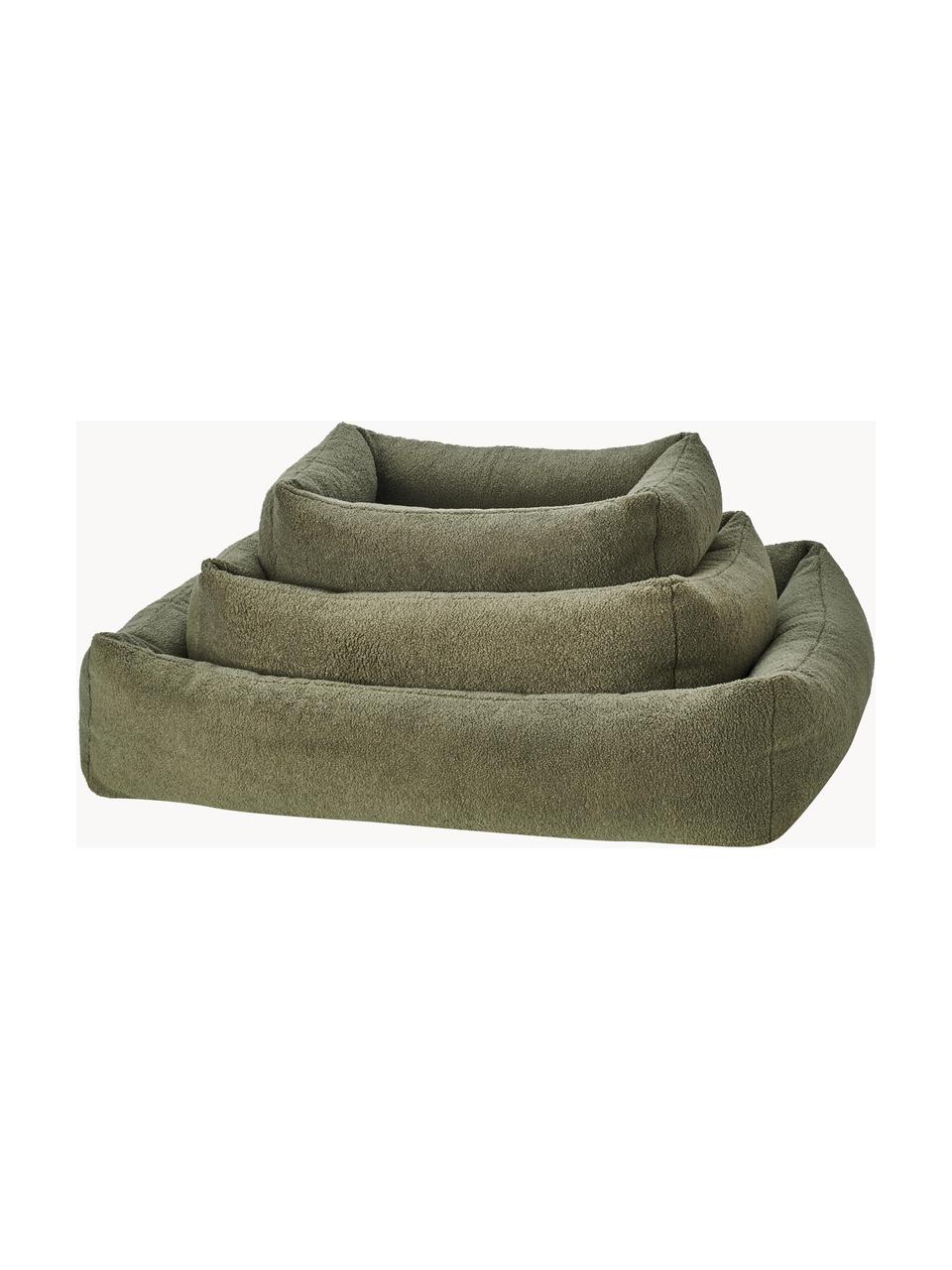 Bouclé-Hundebett Teddy, in verschiedenen Größen, Bezug: Bouclé (100 % Polyester) , Olivgrün, B 68 x T 55 cm