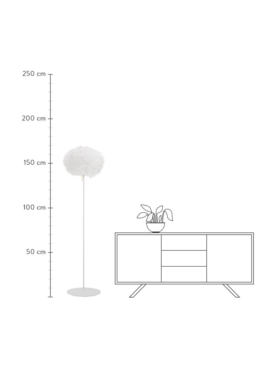 Große Stehlampe Eos aus Federn, Lampenschirm: Gänsefedern, RDS-zertifiz, Gestell: Aluminium, lackiert, Lampenfuß: Stahl, lackiert, Weiß, Ø 45 x H 170 cm