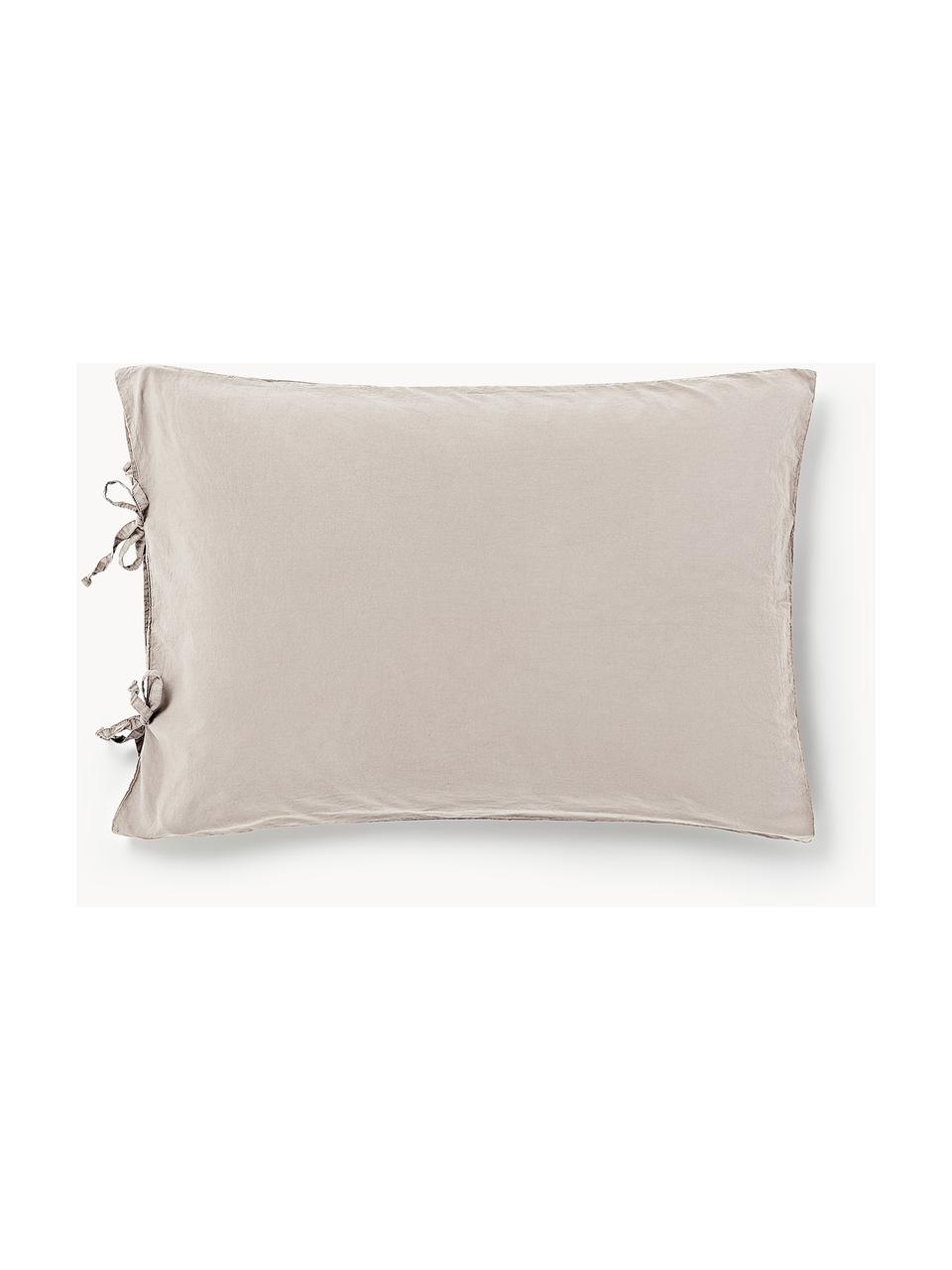 Taie d'oreiller en percale de coton délavé Leonie, Taupe, larg. 50 x long. 70 cm