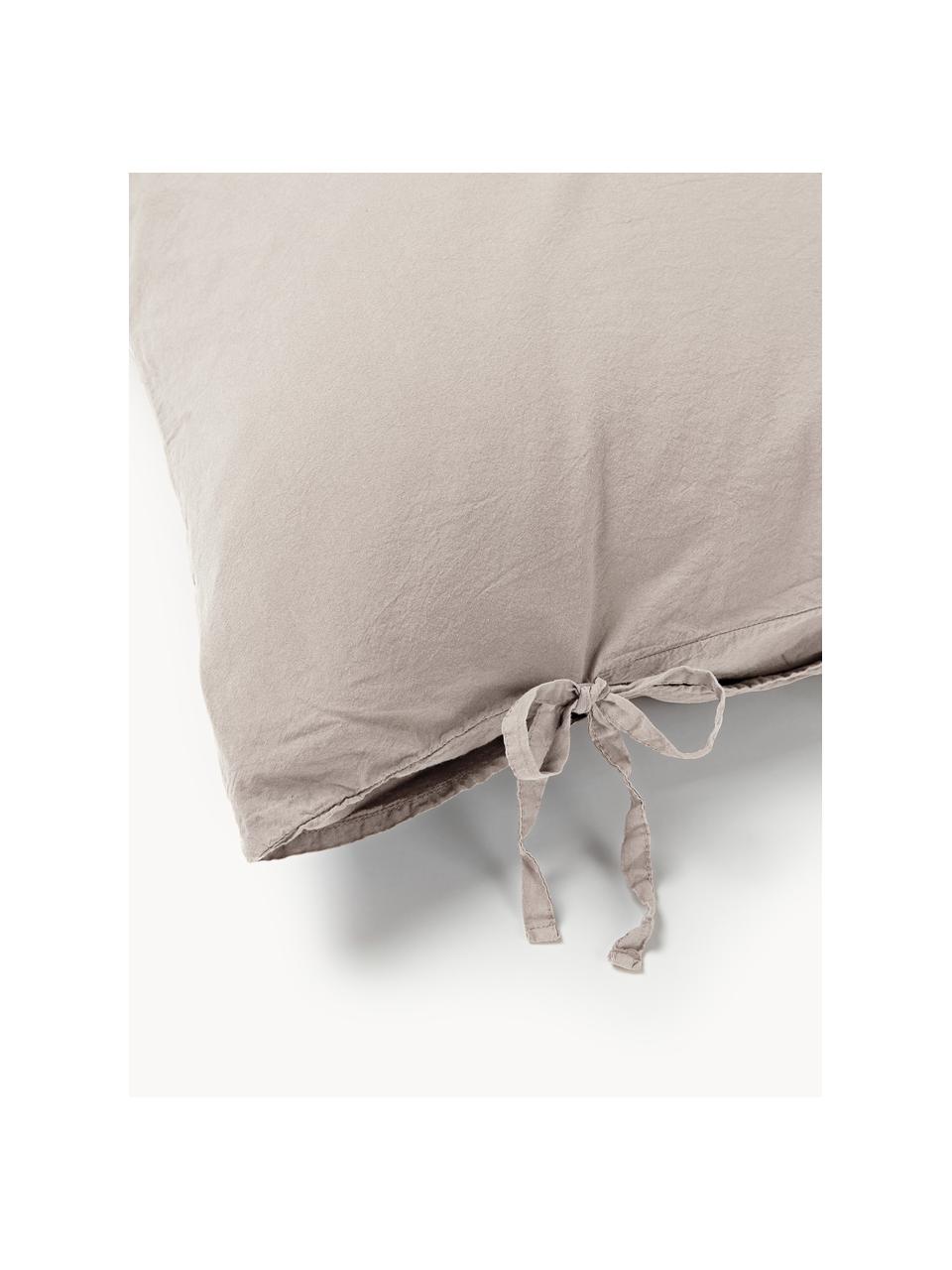 Taie d'oreiller en percale de coton délavé Leonie, Taupe, larg. 50 x long. 70 cm