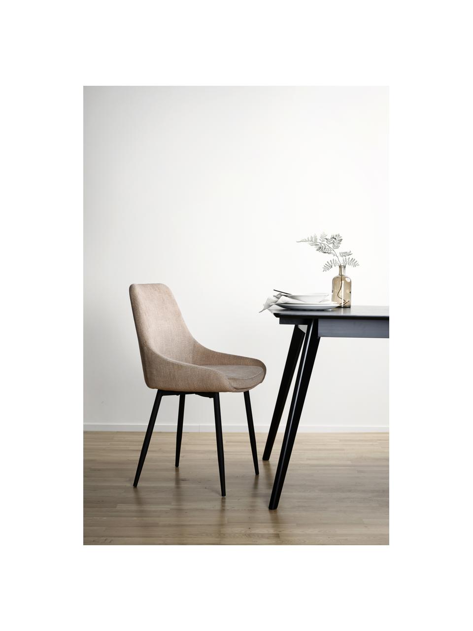 Krzesło tapicerowane z aksamitu Sierra, 2 szt., Tapicerka: 100% aksamit poliestrowy, Nogi: metal lakierowany, Beżowy aksamit, czarny, S 49 x G 55 cm