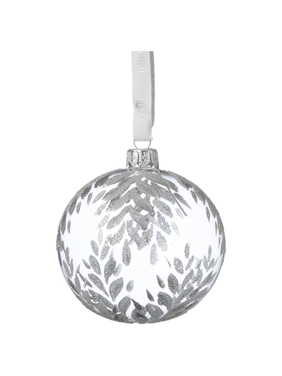 Kerstballen Cadelia, 2 stuks, Transparant, zilverkleurig, Ø 8 x H 8 cm