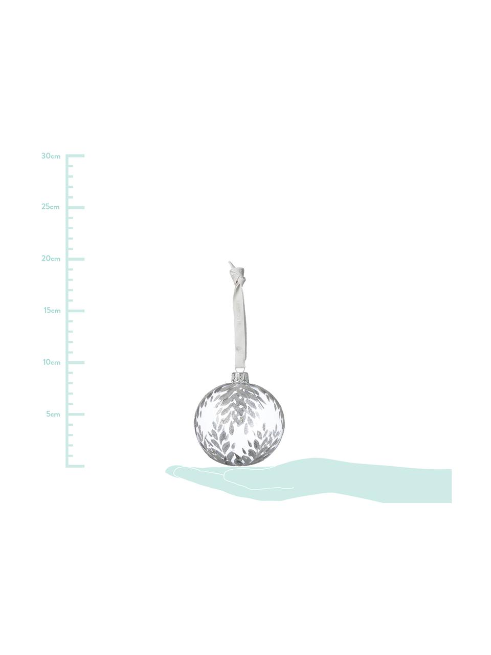 Kerstballen Cadelia, 2 stuks, Transparant, zilverkleurig, Ø 8 x H 8 cm