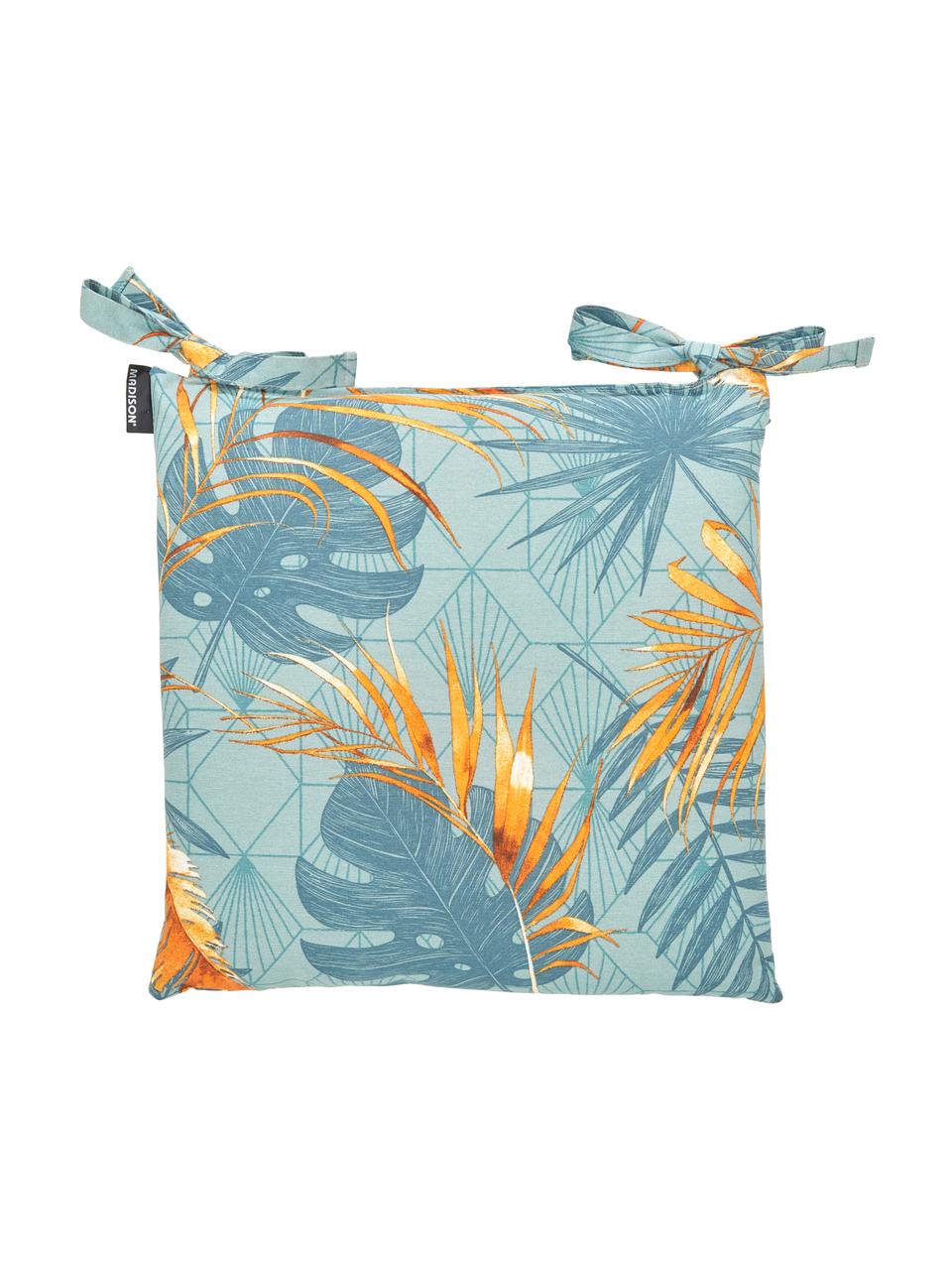 Coussin de chaise imprimé tropical Dotan, Bleu ciel, bleu, orange