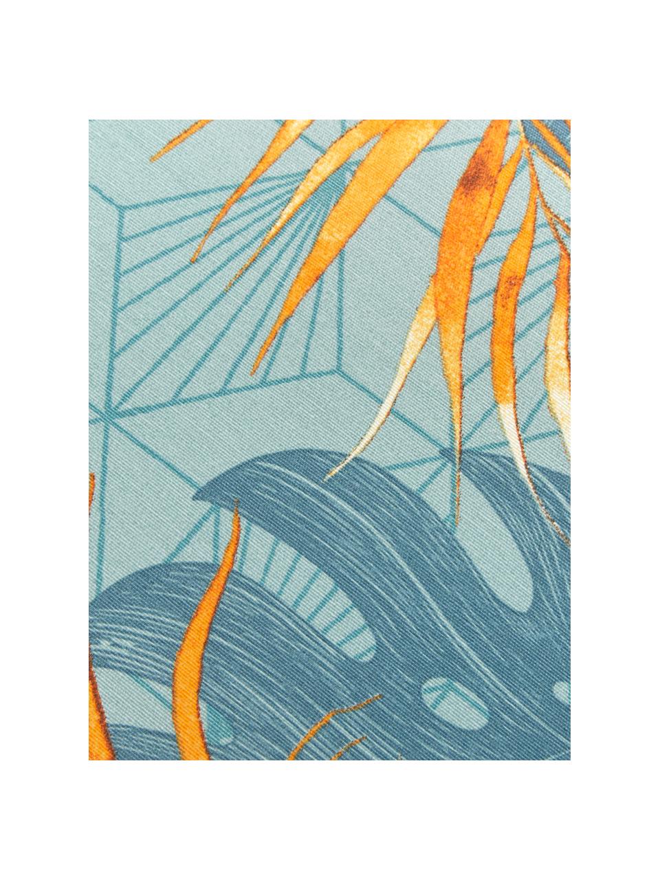 Stoelkussen Dotan met tropische print, Lichtblauw, blauw, oranje, 45 x 45 cm