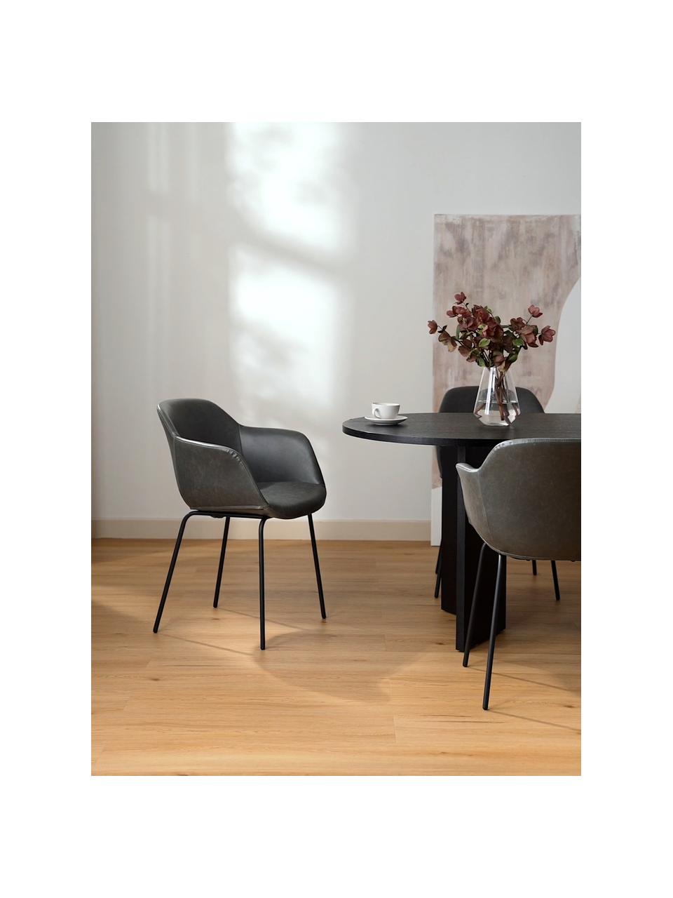 Petite chaise à accoudoirs cuir synthétique avec pieds en métal Fiji, Cuir synthétique gris, larg. 58 x haut. 81 cm