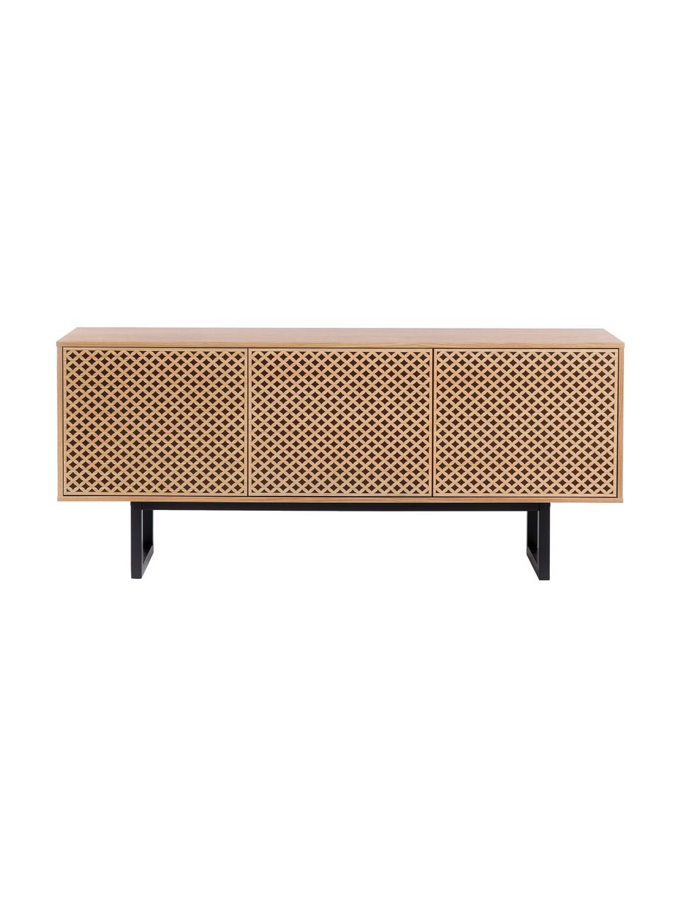 Designová skříňka s dubovou dýhou Camden, Dřevo, černá, Š 175 cm, V 75 cm