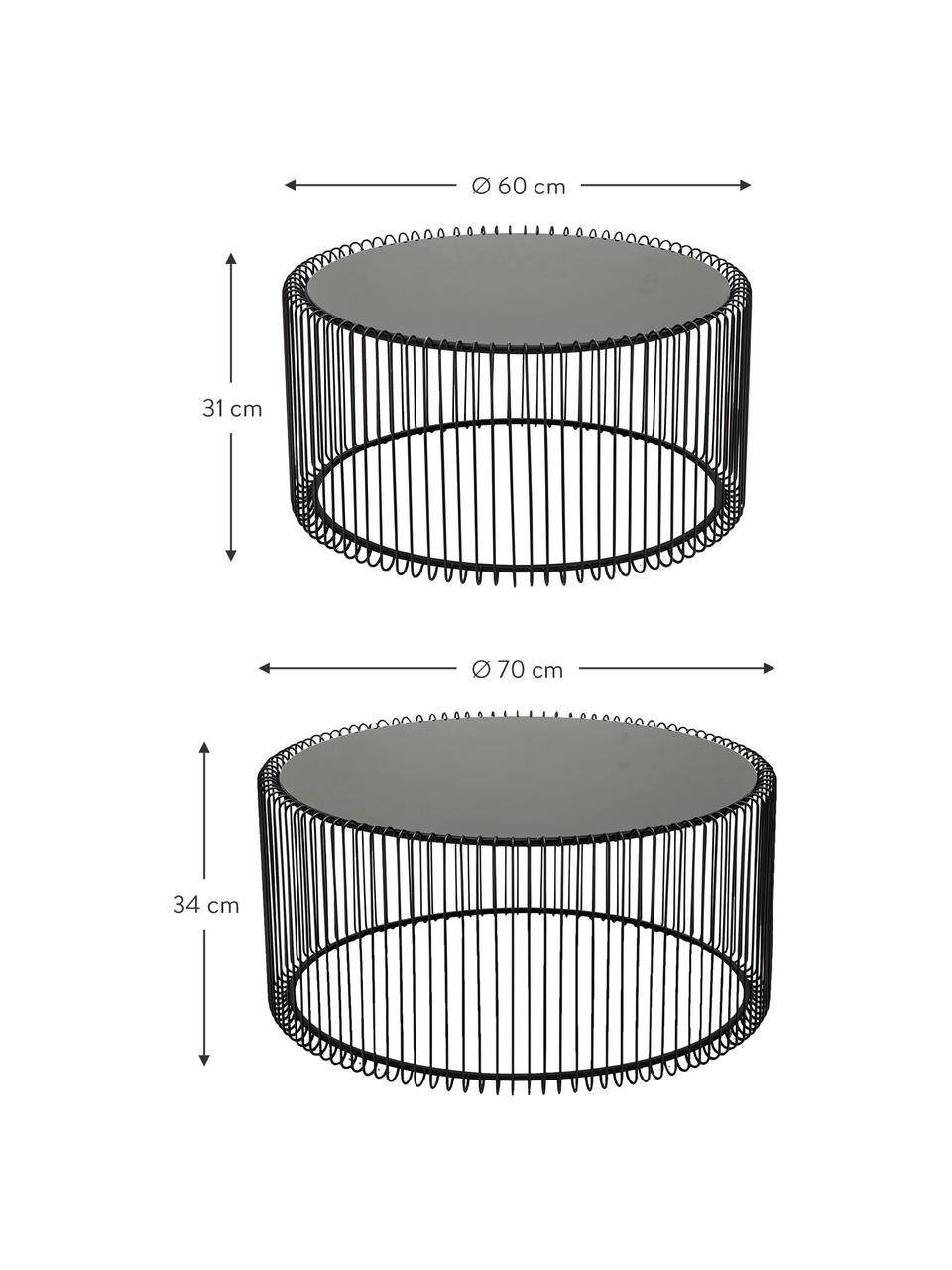Súprava kovových konferenčných stolíkov so sklenenou doskou Wire, 2 diely, Čierna