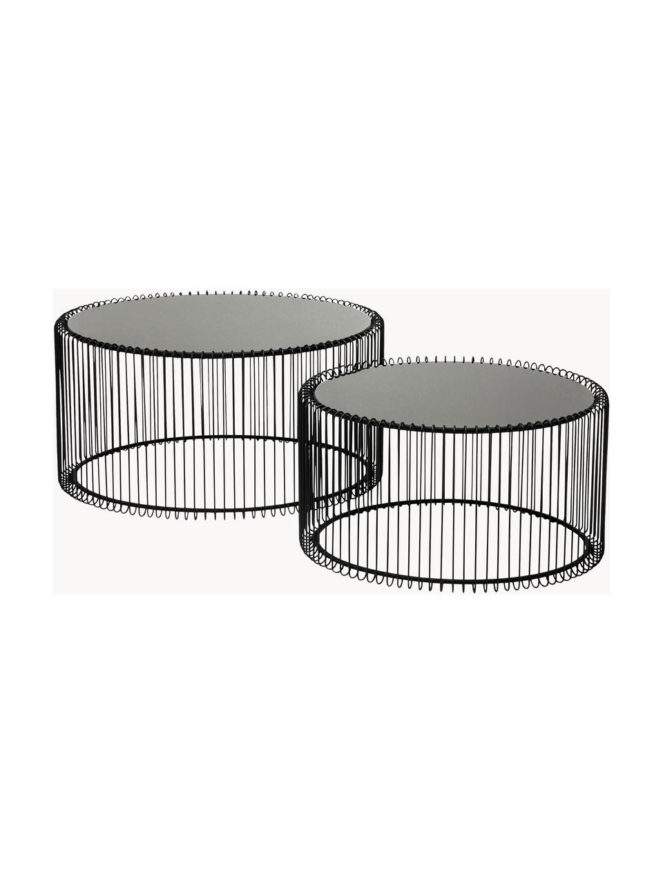 Couchtische Wire mit Glasplatte, 2er-Set, Gestell: Metall, pulverbeschichtet, Tischplatte: Sicherheitsglas, foliert, Schwarz, Spiegelglas schwarz getönt, Set mit verschiedenen Grössen