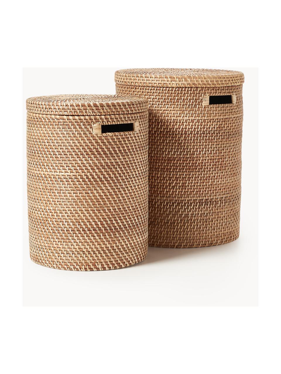 Set di 2 cesti portabiancheria con coperchio Lurdes, Rattan, Marrone chiaro, Set in varie misure