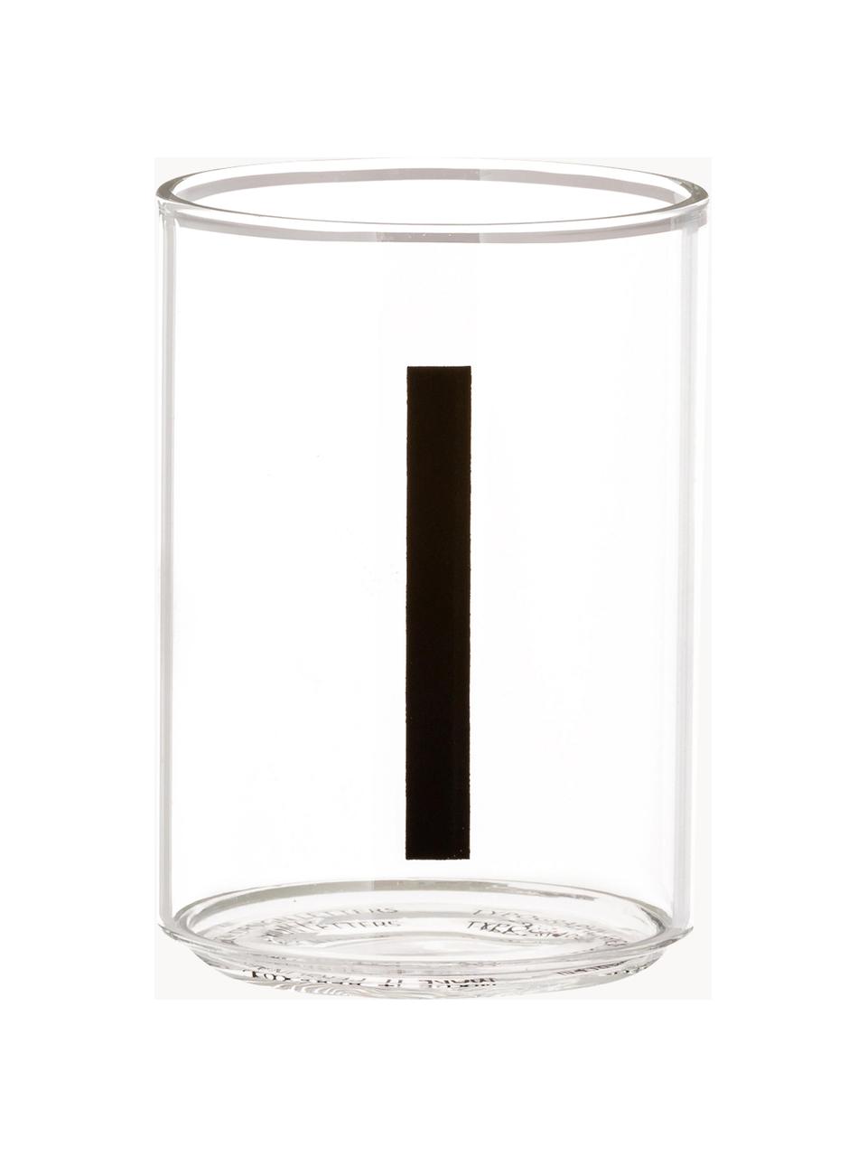 Bicchiere di design in vetro con lettera Personal (varianti dalla A alla Z), Vetro borosilicato, Trasparente, nero, Bicchiere per l'acqua A, 300 ml