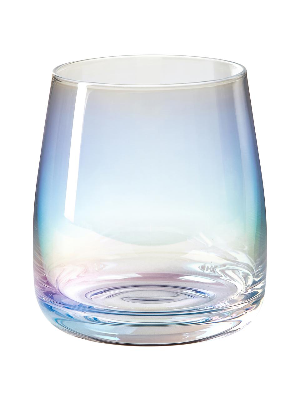 Bicchiere acqua in vetro soffiato cangiante Rainbow 4 pz, Vetro soffiato, Trasparente, iridescente, Ø 9 x Alt. 10 cm