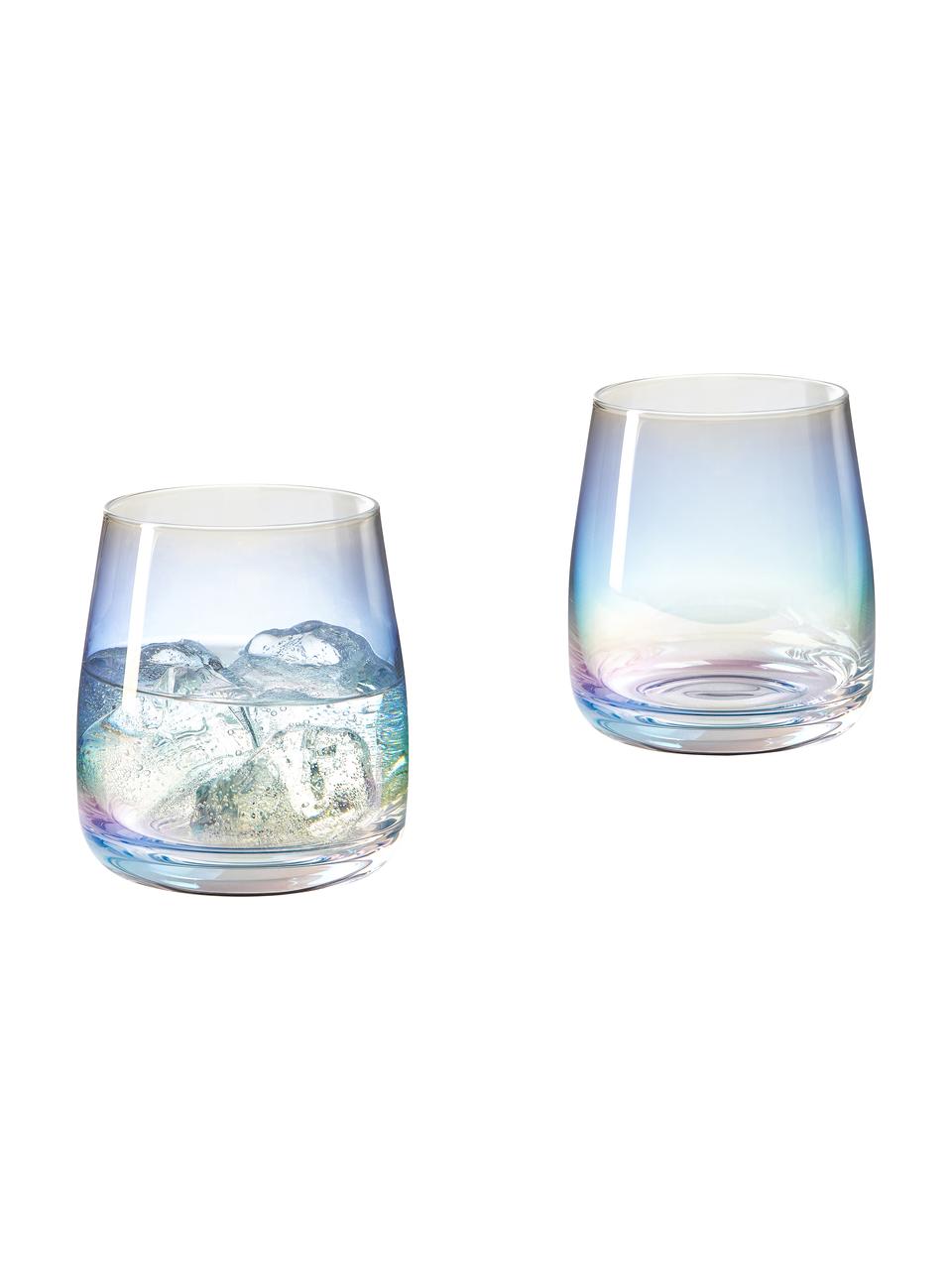 Vasos soplados artesanalmente Rainbow, 4 uds., Vidrio soplado artesanalmente, Transparente iridiscente, Ø 9 x Al 10 cm