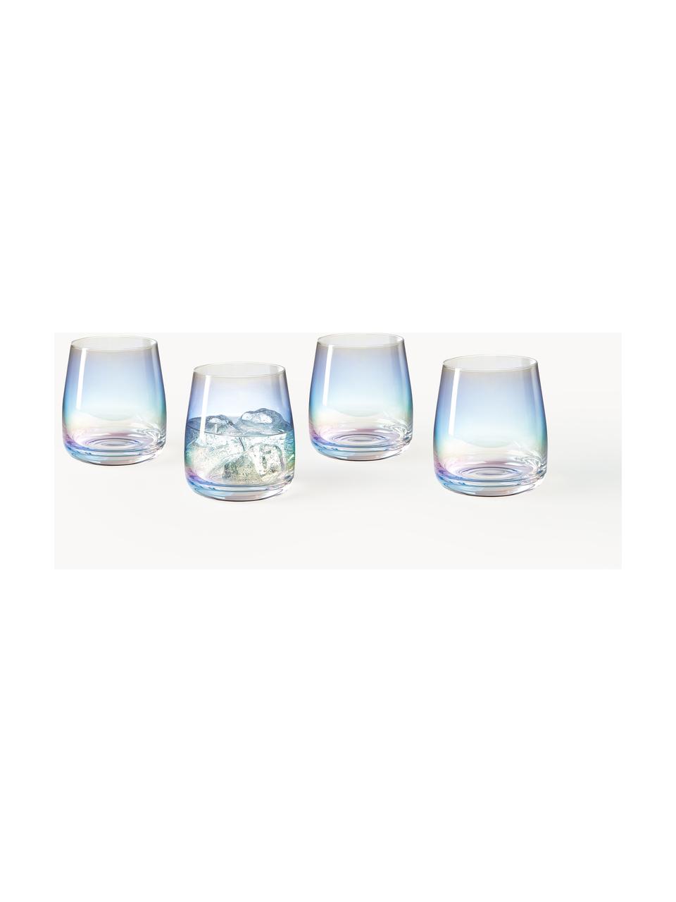 Ručně foukané sklenice na vodu Rainbow, 4 ks, Foukané sklo, Transparentní, opalizující, Ø 9 cm, V 10 cm, 370 ml