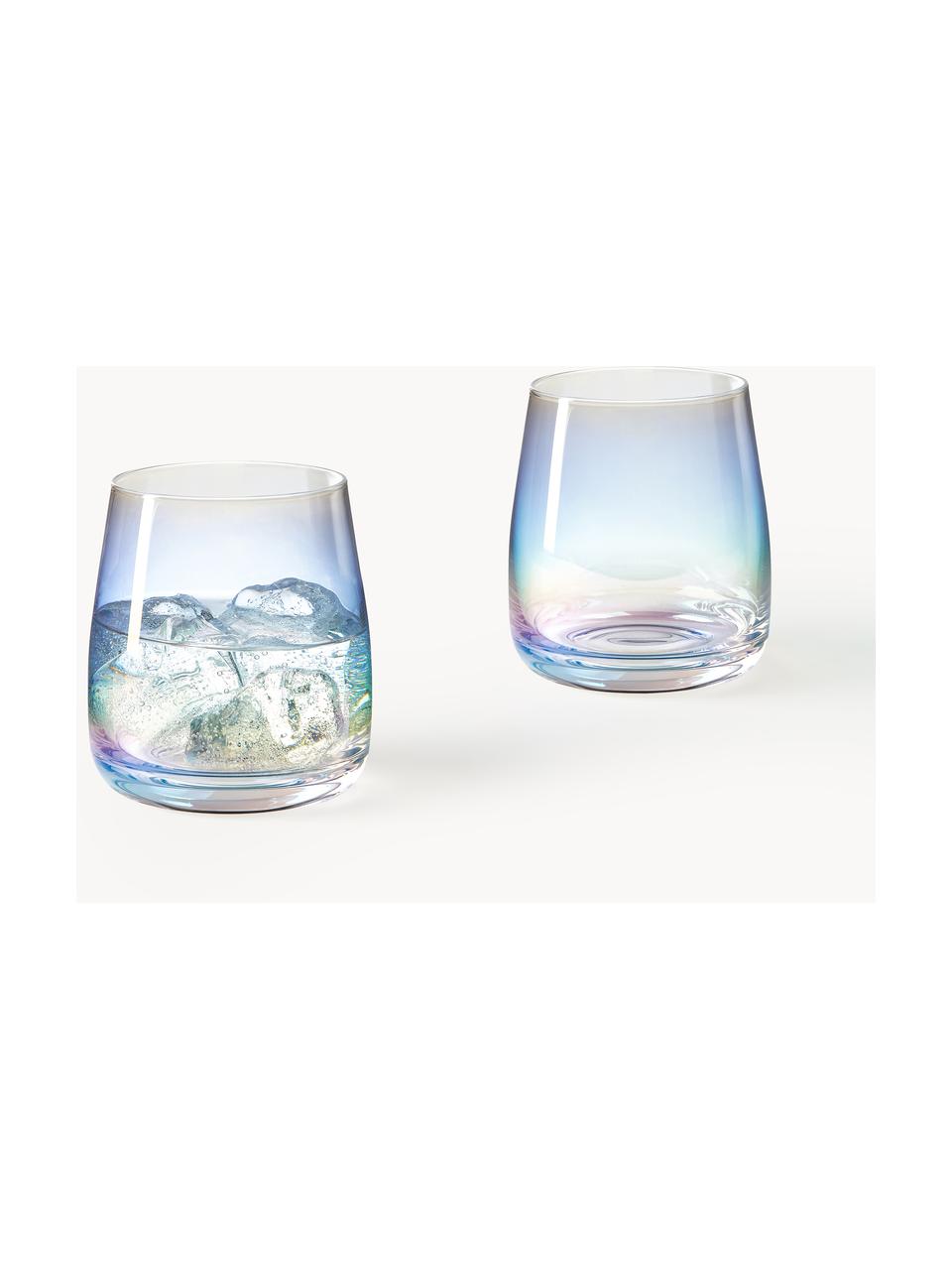 Mundgeblasene Wassergläser Rainbow, irisierend, 4 Stück, Glas, mundgeblasen, Transparent, irisierend, Ø 9 x H 10 cm, 370 ml
