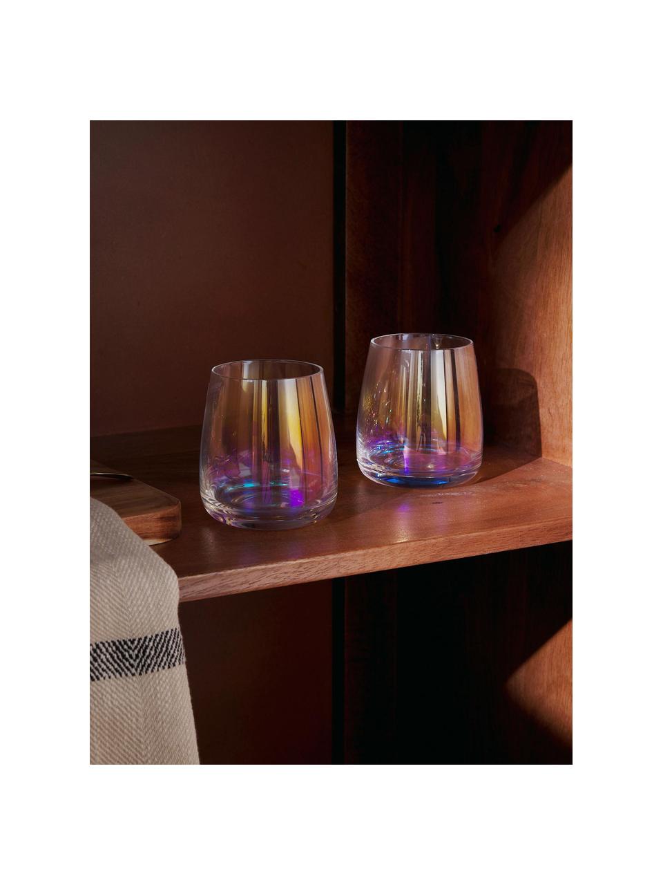 Verres à eau irisés soufflés bouche Rainbow, 4 pièces, Verre, soufflé bouche, Transparent, irisé, Ø 9 x haut. 10 cm, 370 ml