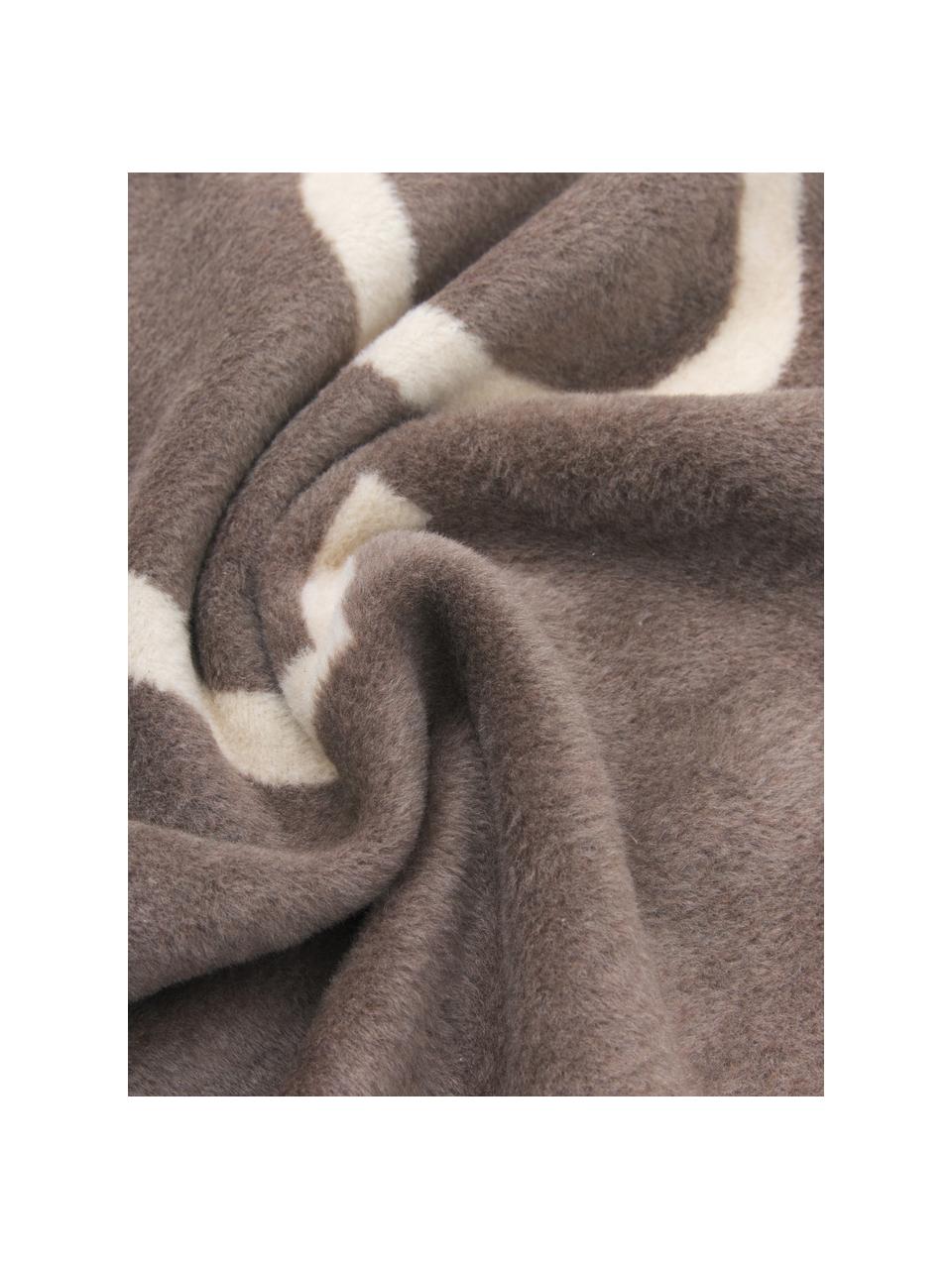 Zachte fleece plaid Love met opschrift en motief, 58% katoen, 32% polyacryl, 10% polyester, Taupe, beige, 150 x 200 cm