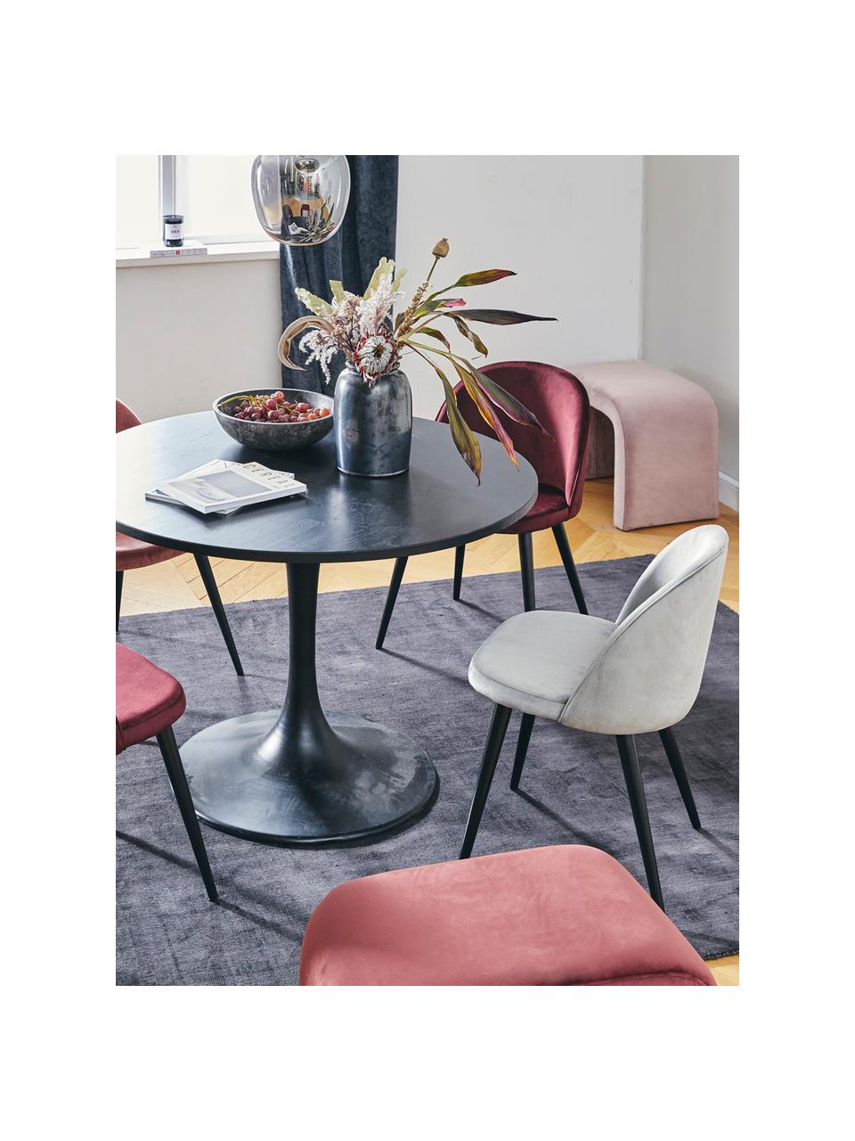 Moderne fluwelen stoelen Amy, 2 stuks, Bekleding: fluweel (polyester), Poten: gepoedercoat metaal, Fluweel grijs, B 51 x D 55 cm