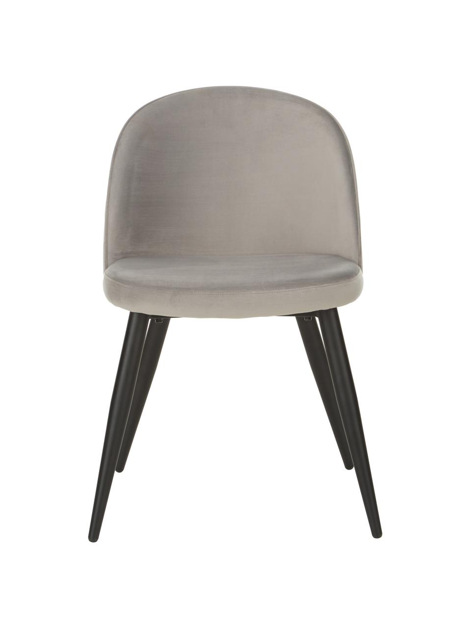 Krzesło tapicerowane z aksamitu Amy, 2 szt., Tapicerka: aksamit (poliester) Dzięk, Nogi: metal malowany proszkowo, Szary aksamit, S 51 x G 55 cm