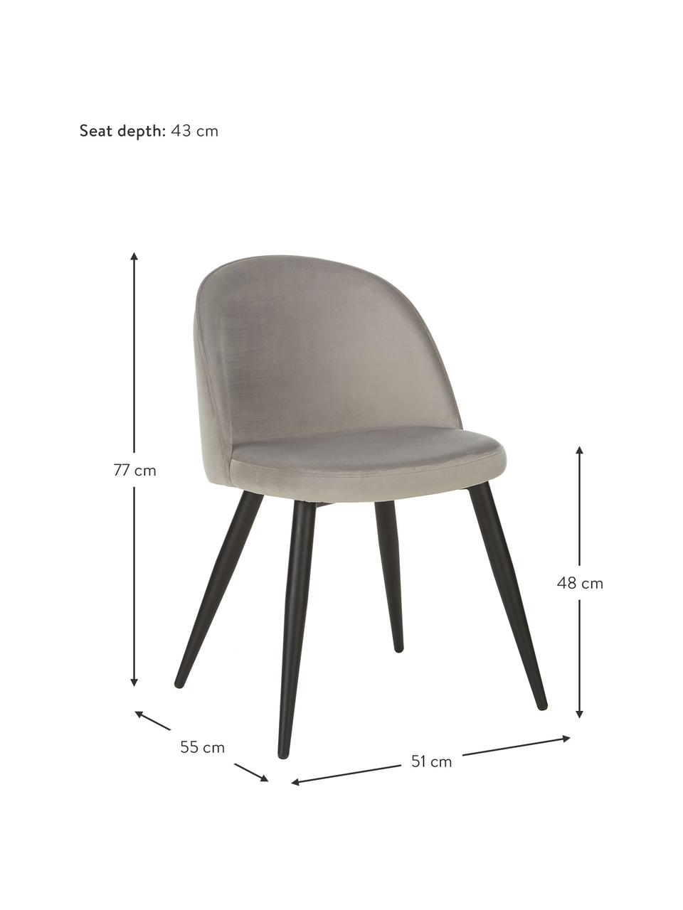 Samt-Polsterstühle Amy, 2 Stück, Bezug: Samt (Polyester) Der hoch, Beine: Metall, pulverbeschichtet, Samt Grau, B 51 x T 55 cm