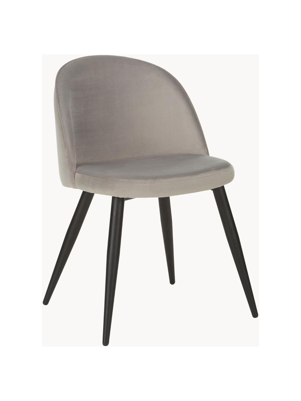 Fluwelen stoelen Amy, 2 stuks, Bekleding: fluweel (polyester), Poten: gepoedercoat metaal, Fluweel grijs, B 51 x D 55 cm