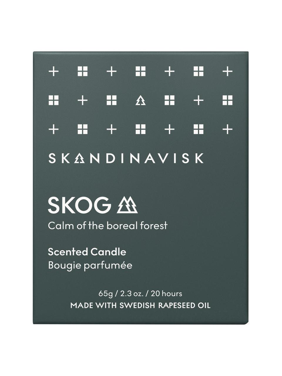 Geurkaars Skog (dennennaalden, dennenappels, berkensap), Houder: glas, Deksel: berkenhout, Doos: karton, Dennennaalden, dennenappels, berkensap, Ø 6 x H 8 cm