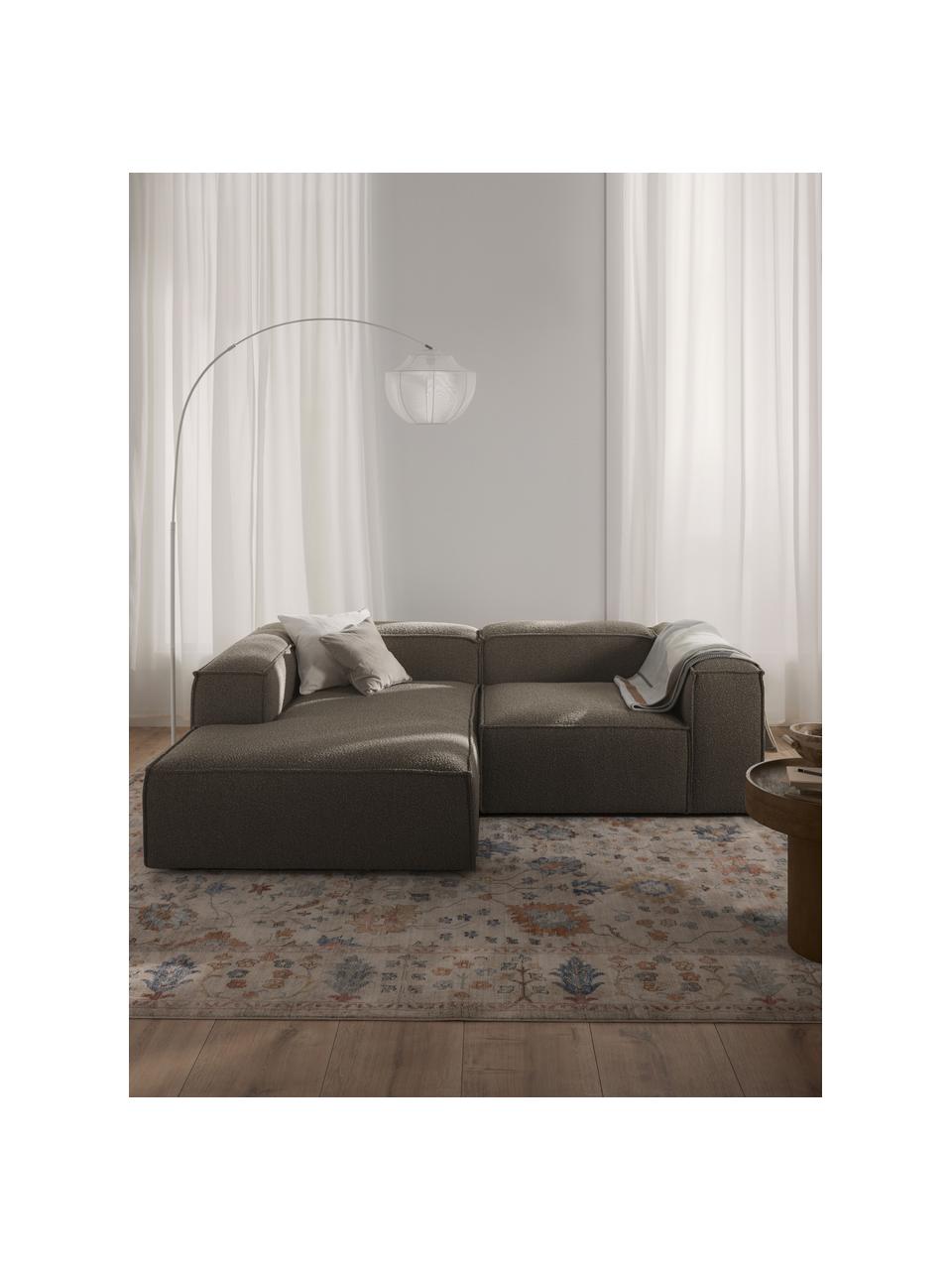 Divano angolare componibile in bouclé Lennon, Rivestimento: bouclé (100% poliestere) , Struttura: legno di pino massiccio, , Piedini: plastica Questo prodotto , Bouclé greige, Larg. 238 x Prof. 180 cm, chaise longue a sinistra