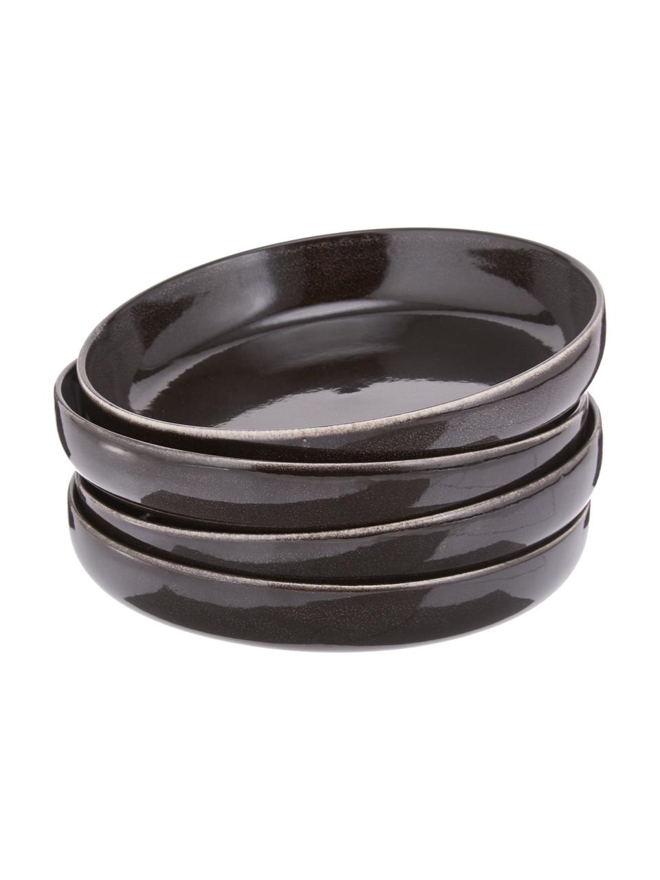 Handgemachte Schalen Nordic Coal, Ø 22 cm, 4 Stück, Steingut, Schwarz, Ø 22 x H 5 cm