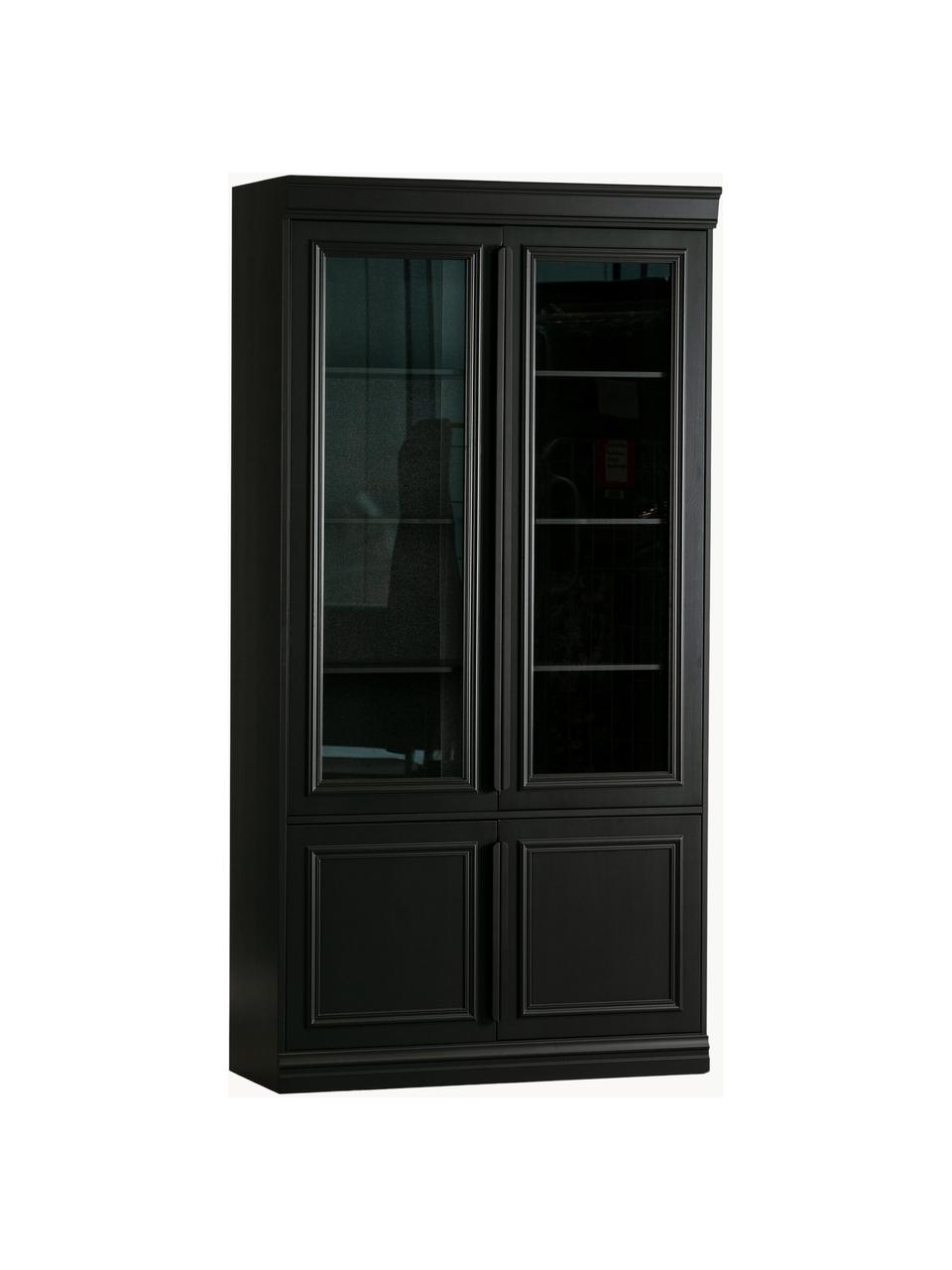 Kiefernholz-Vitrine Organize, Korpus: Kiefernholz, massiv, lack, Griffe: Metall, beschichtet Diese, Schwarz, B 110 x H 215 cm