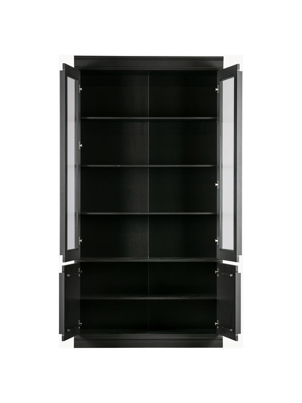 Kiefernholz-Vitrine Organize, Korpus: Kiefernholz, massiv, lack, Griffe: Metall, beschichtet Diese, Schwarz, B 110 x H 215 cm