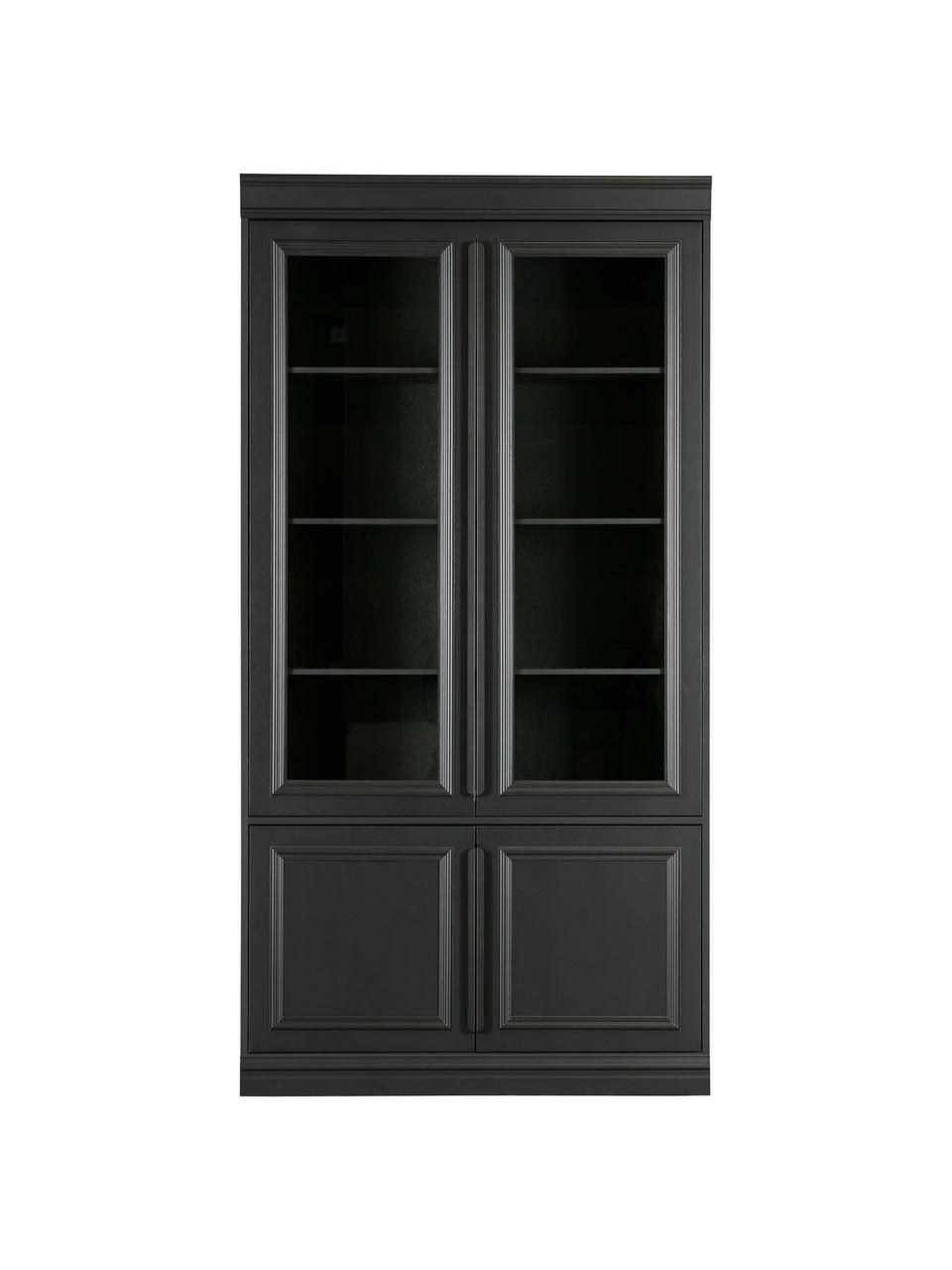 Kiefernholz-Vitrine Organize, Korpus: Kiefernholz, massiv, lack, Griffe: Metall, beschichtet Diese, Schwarz, B 110 x H 215 cm