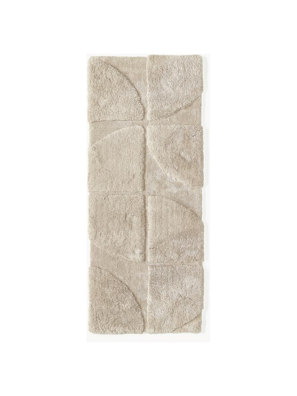 Flauschiger Hochflor-Läufer Jade mit erhabener Hoch-Tief-Struktur, Flor: 100 % Polyester, GRS-zert, Beige, B 80 x L 200 cm