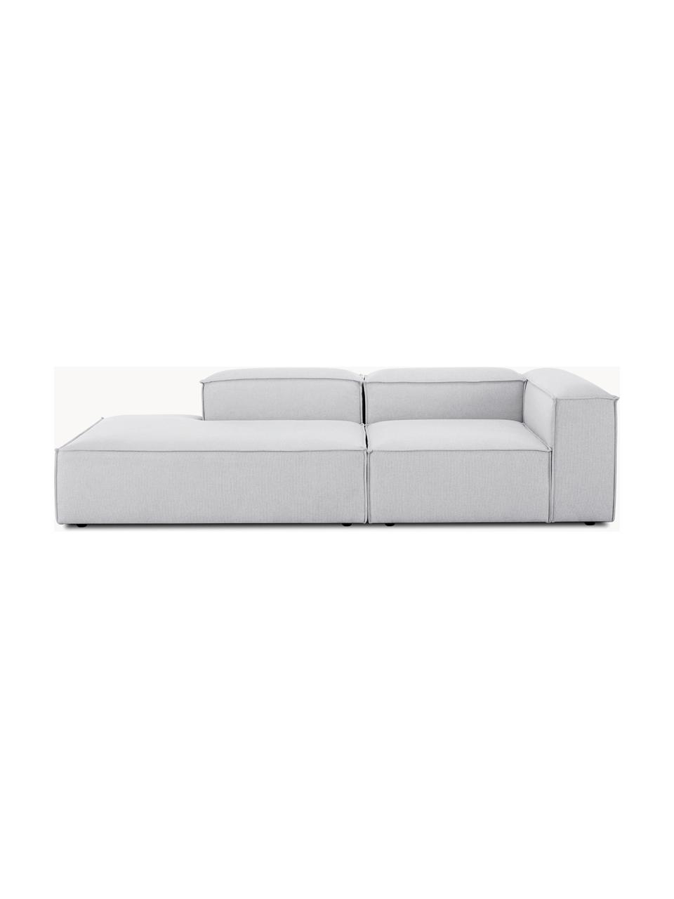 Chaise longue componibile Lennon, Rivestimento: 100% poliestere Con 115.0, Struttura: legno di pino massiccio, , Piedini: plastica, Tessuto grigio, Larg. 269 x Prof. 119 cm, schienale a sinistra