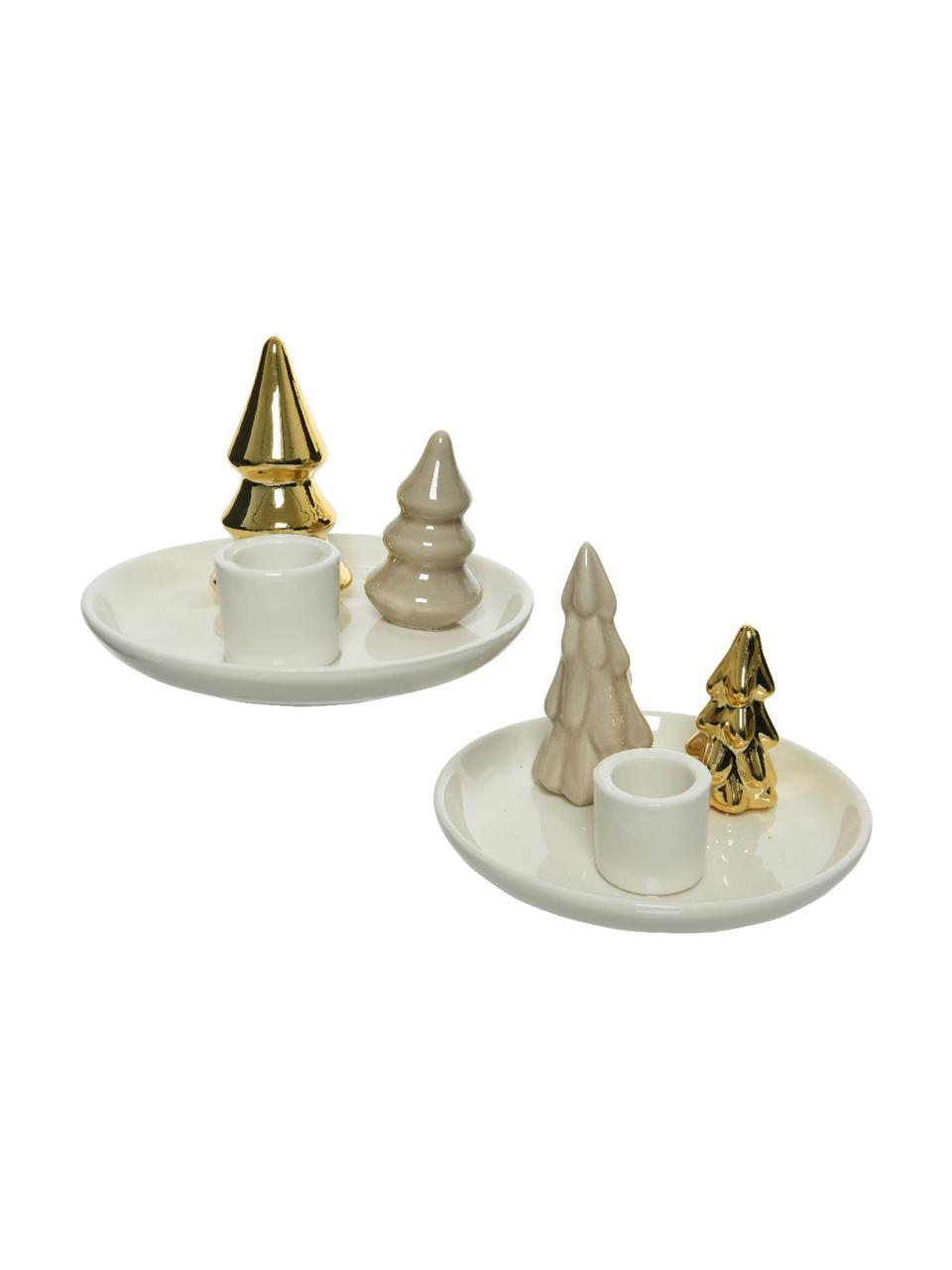 Set de candelabros Ginger, 2 pzas., Porcelana, Crema, dorado, Ø 9 x Al 13 cm