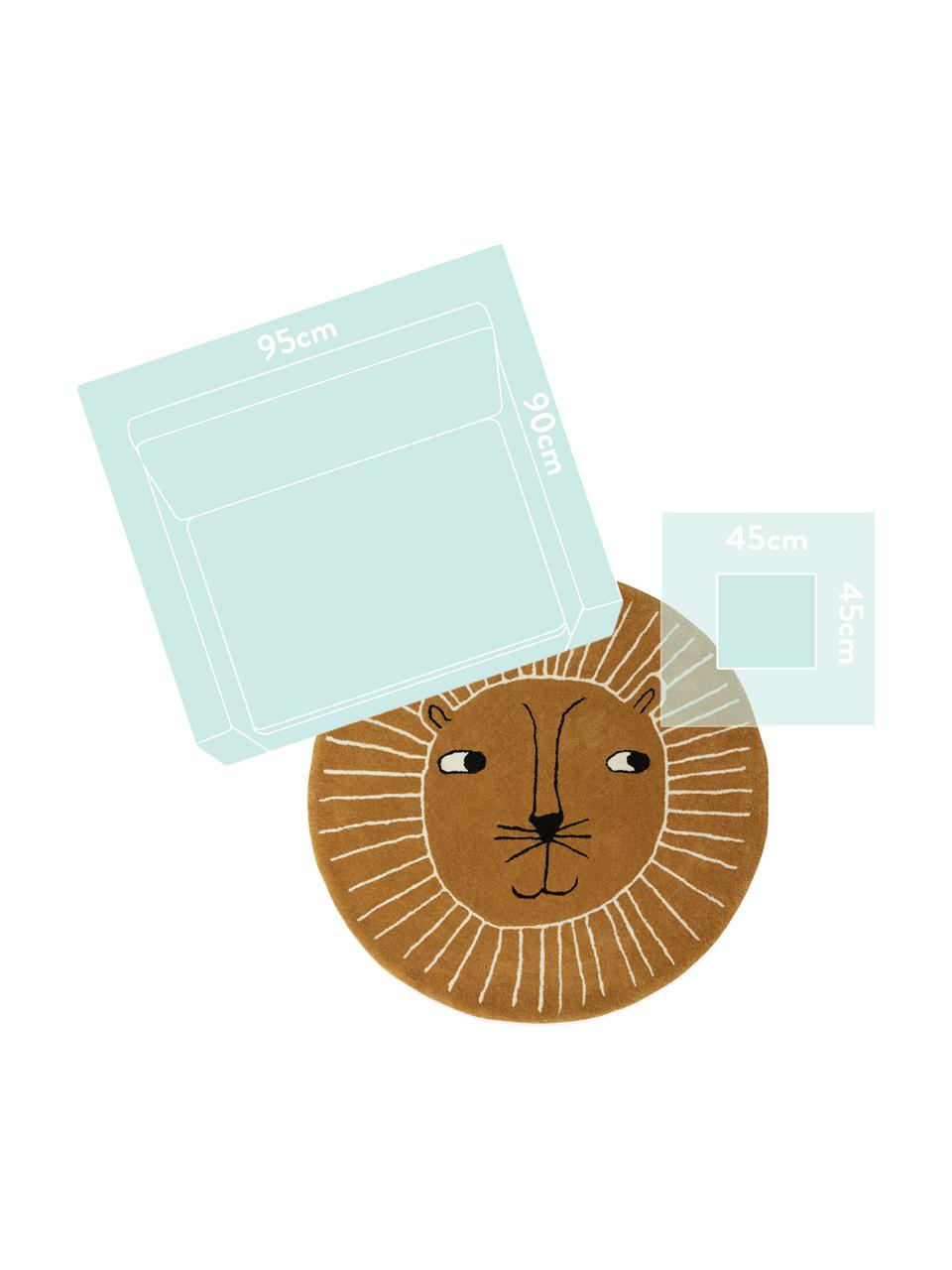 Dywan dziecięcy z krótkim włosiem z wełny Lion, 80% wełna, 20% bawełna, Karmelowy brązowy, czarny, biały, Ø 95 cm