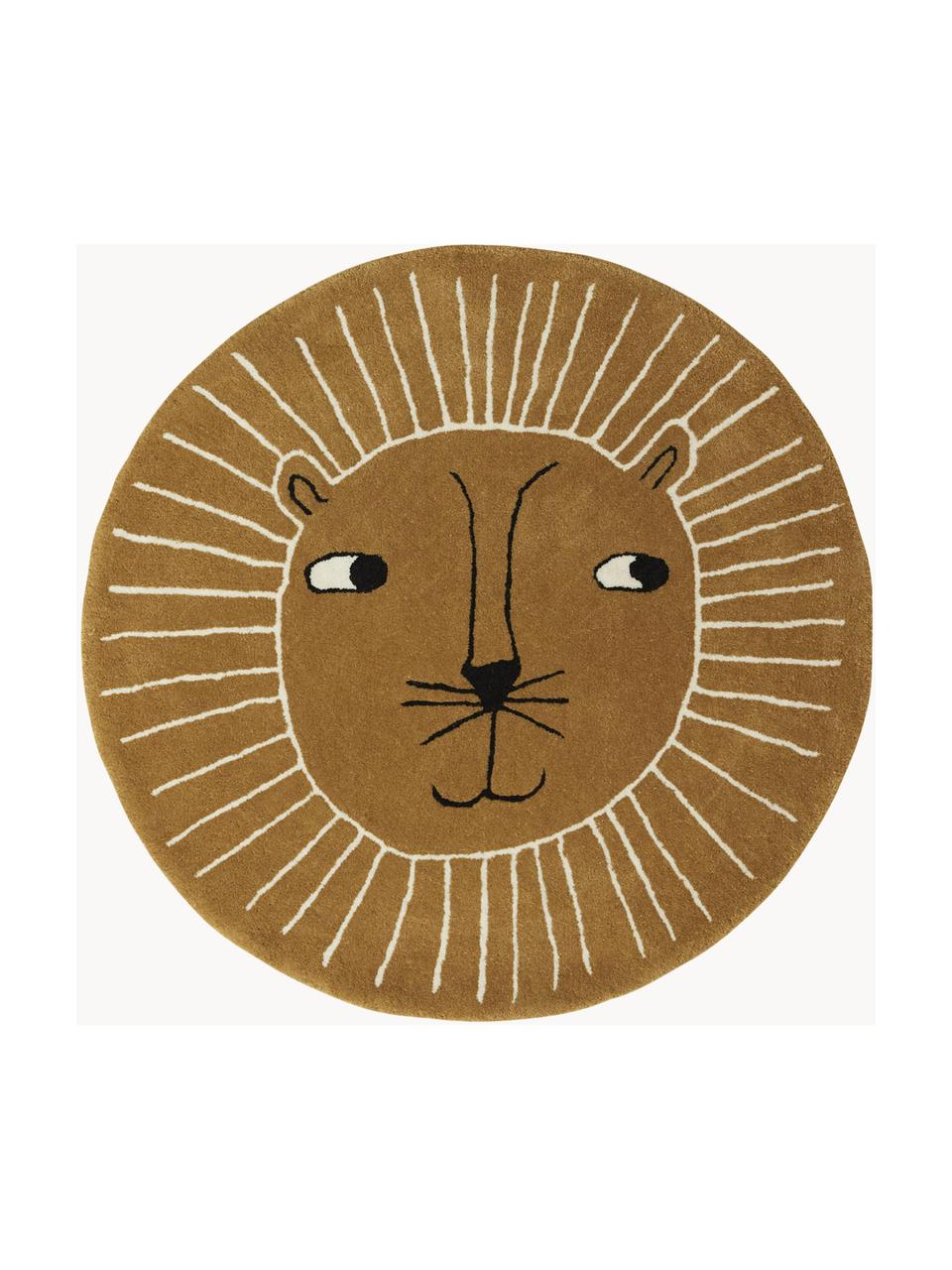 Dywan dziecięcy z krótkim włosiem z wełny Lion, 80% wełna, 20% bawełna, Karmelowy brązowy, czarny, biały, Ø 95 cm