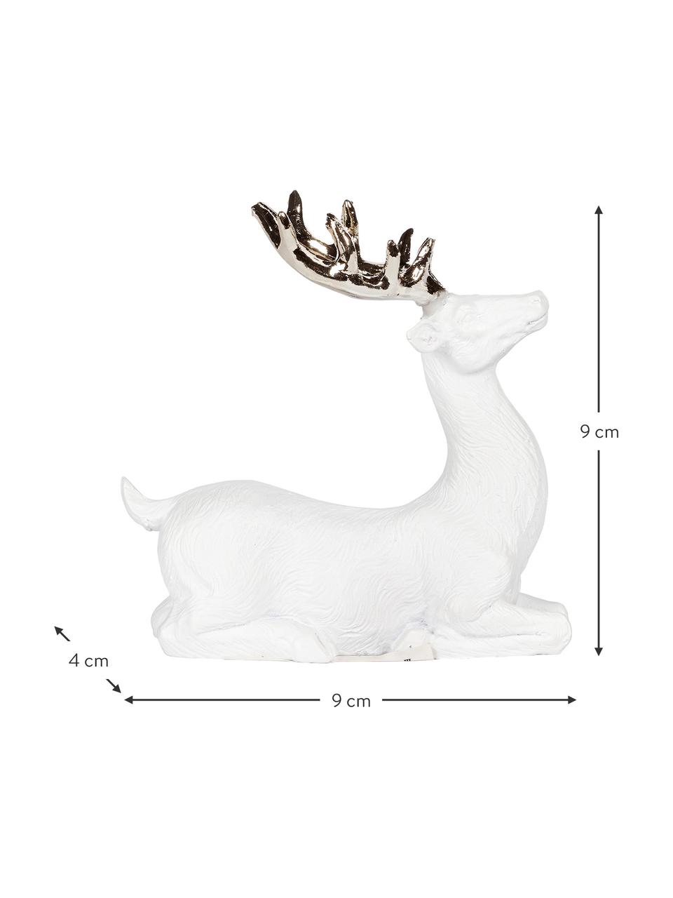 Handgefertigter Deko-Hirsch Deer, Polyresin, Weiss, Goldfarben, B 9 x H 9 cm