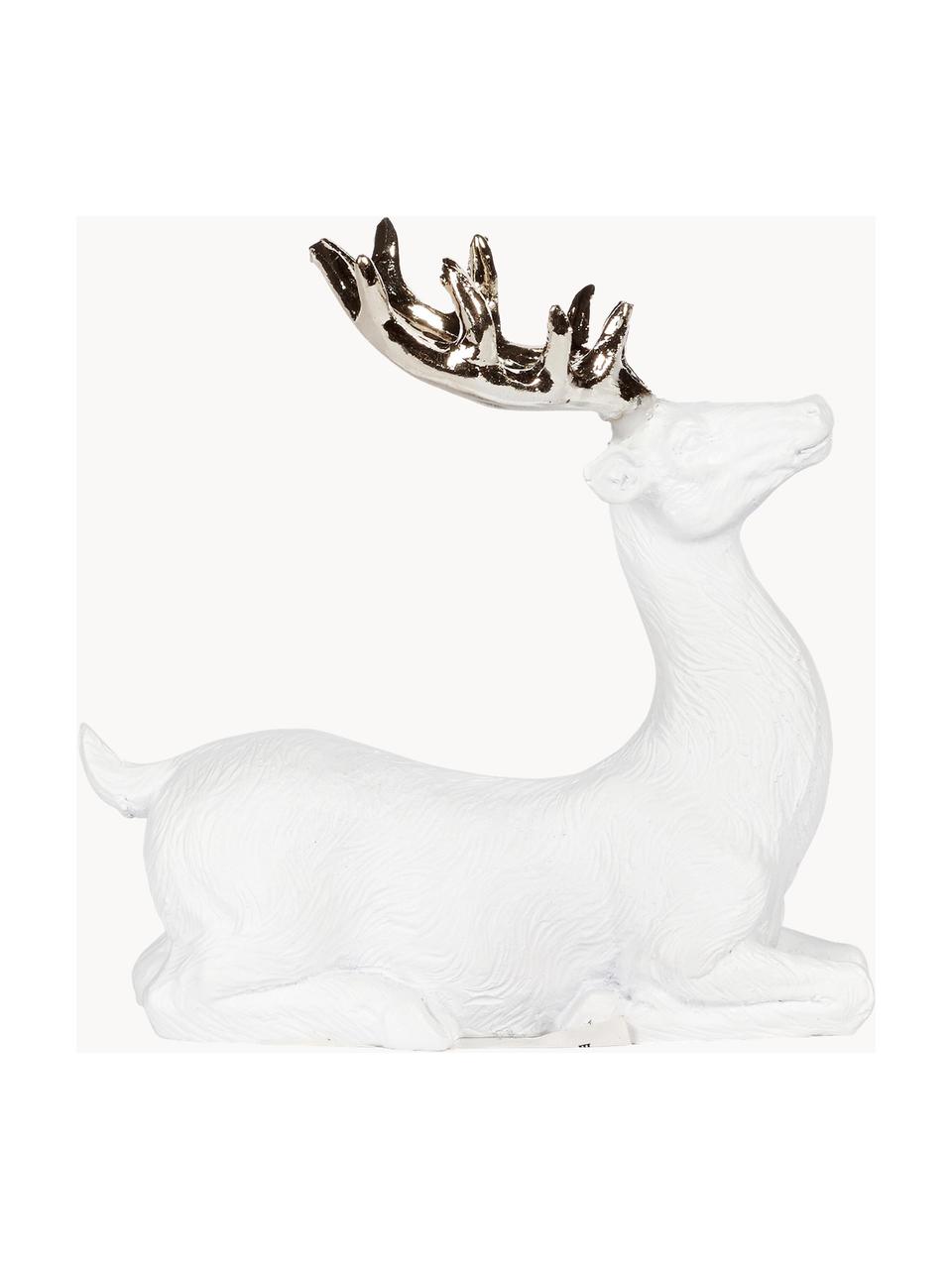 Objet décoratif Noël fait main Deer, Polyrésine, Blanc, doré, larg. 9 x haut. 9 cm