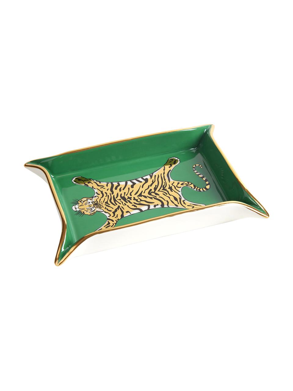 Designová mísa Tiger, Porcelán, pozlacené prvky, Vnitřní strana: zelená, zlatá, odstíny béžové Vnější strana: bílá, Š 18 cm, H 13 cm