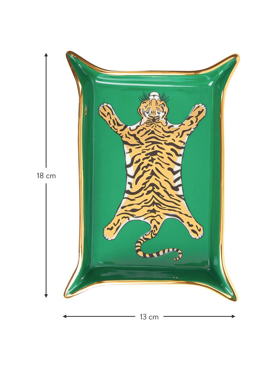 Ciotola Tiger, Porcellana, accenti dorati, Interno: verde, oro, beige Esterno: bianco, L 18 x P 13 cm