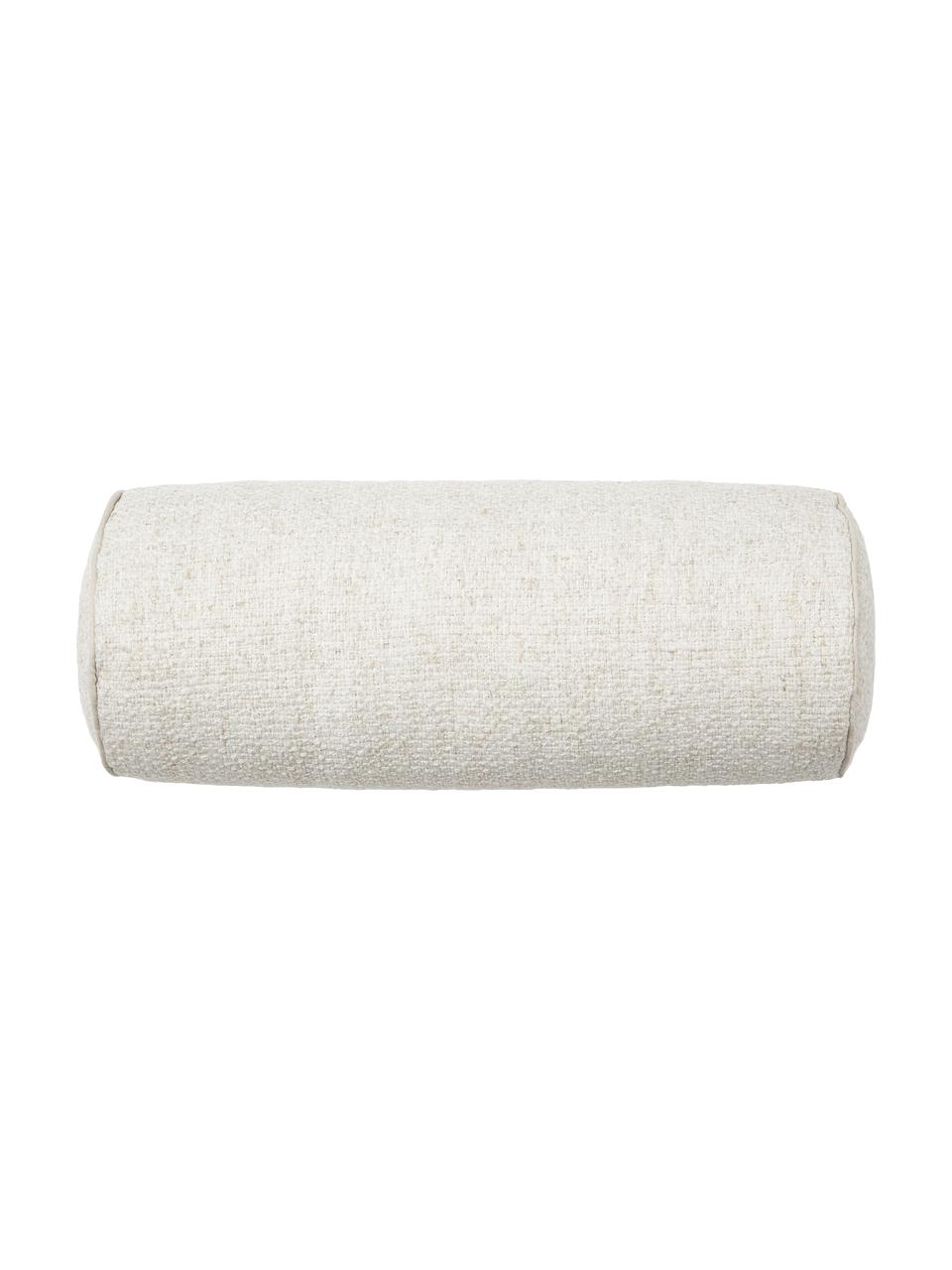 Cuscino rullo in bouclé con bordino Aya, Bianco crema, Ø 17 x Lung. 45 cm