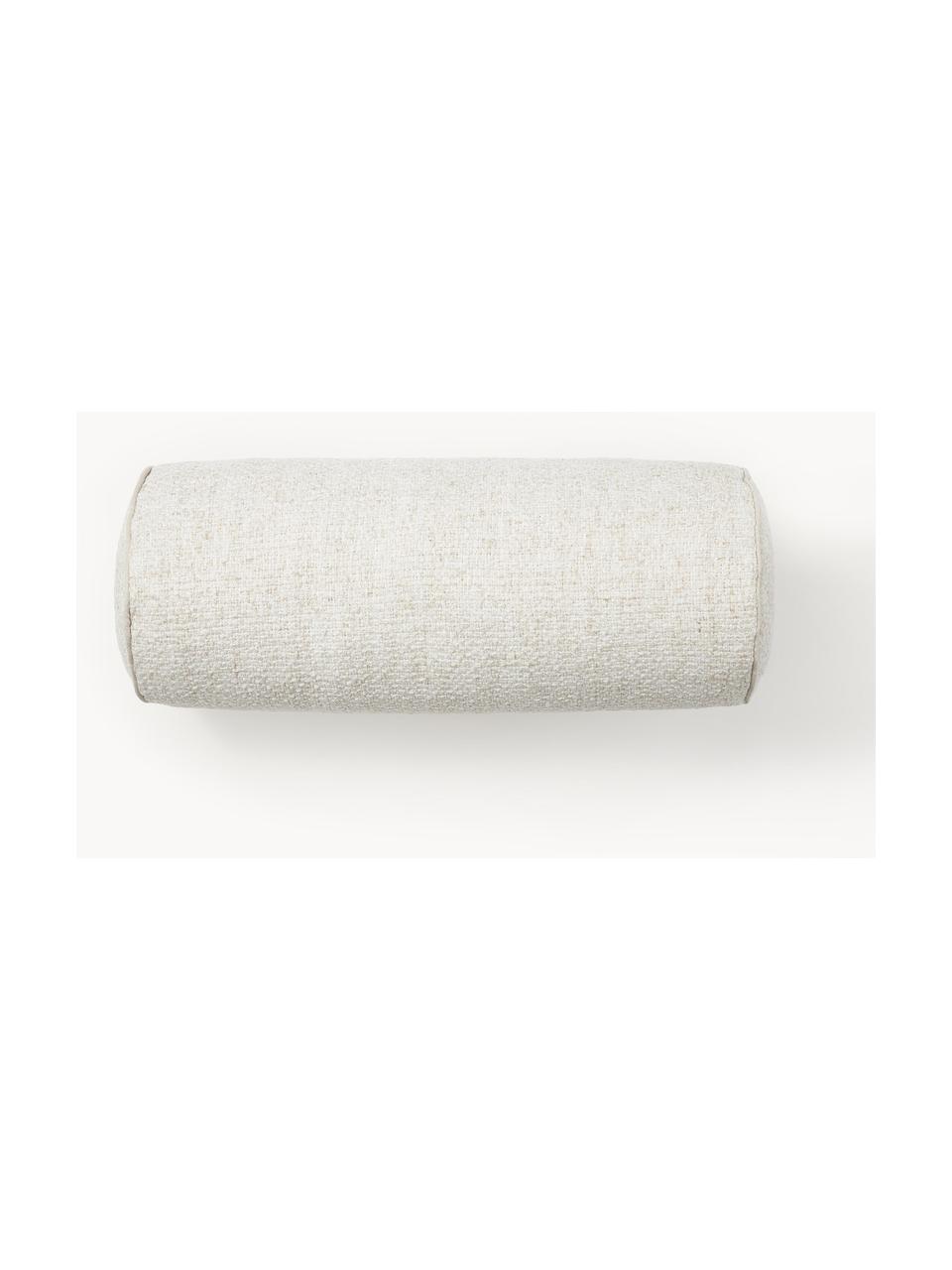 Cuscino rullo in bouclé con bordino Aya, Bianco crema, Ø 17 x Lung. 45 cm
