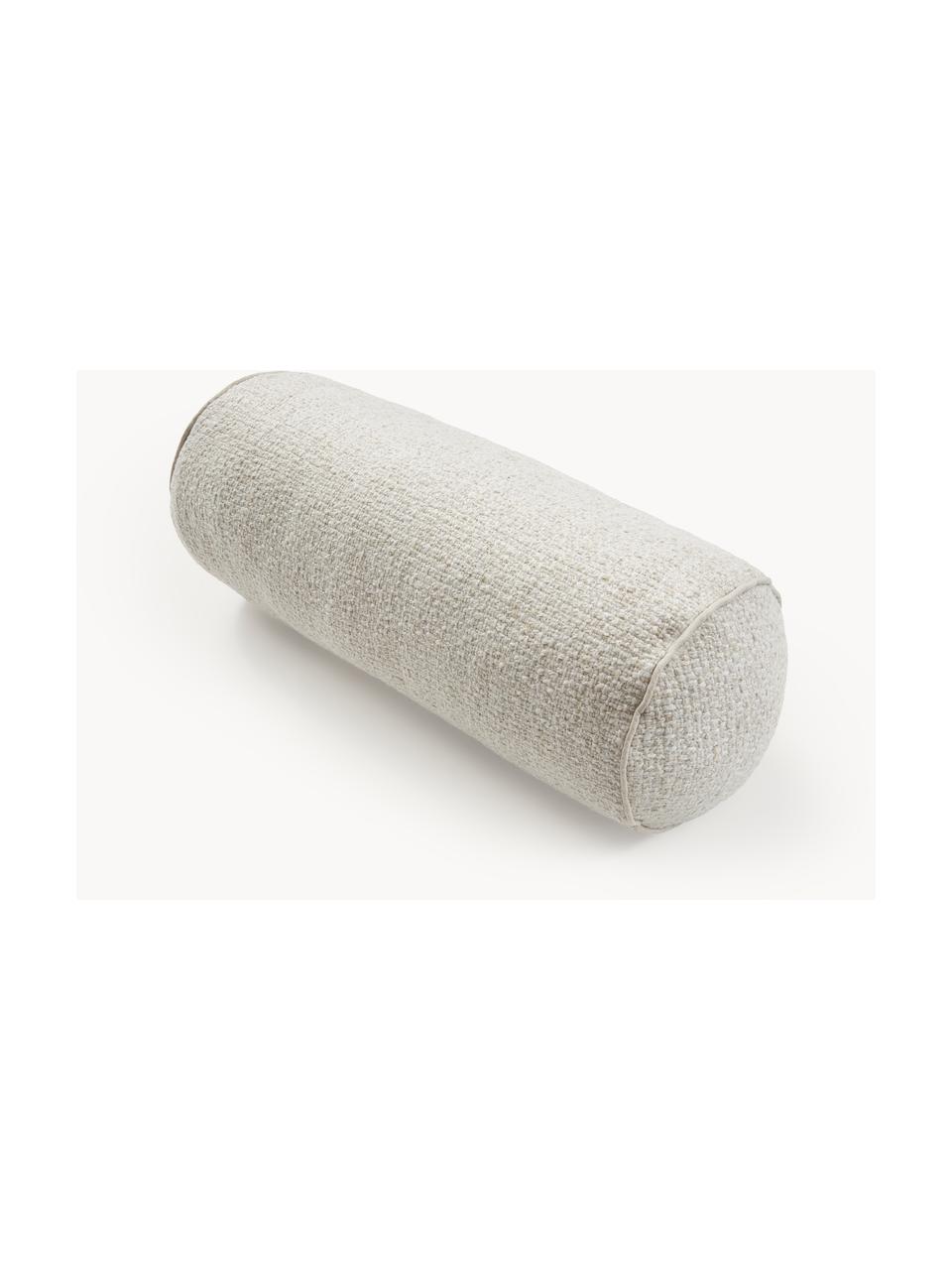 Traversin en tissu bouclé avec bordure passepoilée Aya, Blanc crème, Ø 17 x long. 45 cm