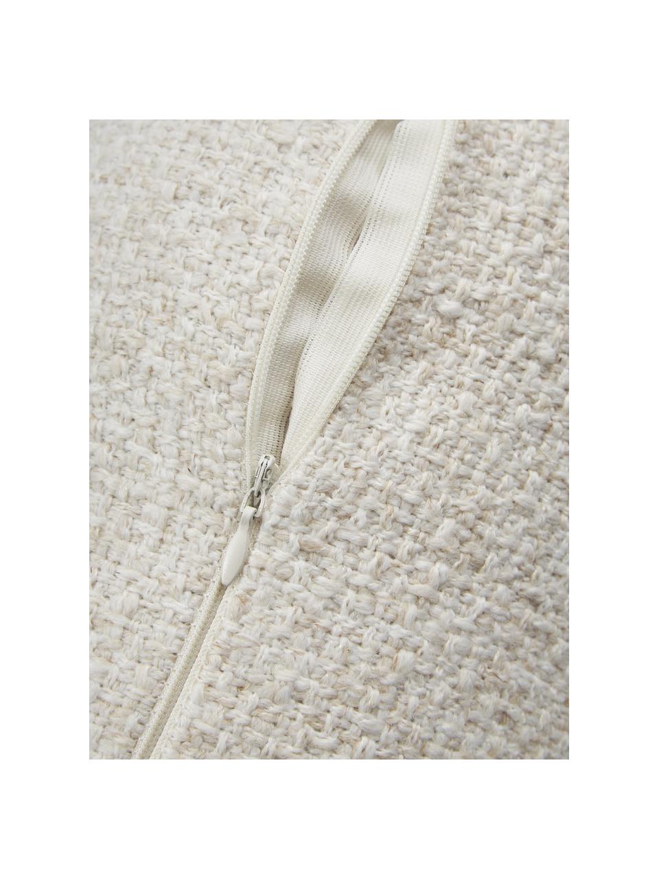 Traversin en tissu bouclé avec bordure passepoilée Aya, Blanc crème, Ø 17 x long. 45 cm