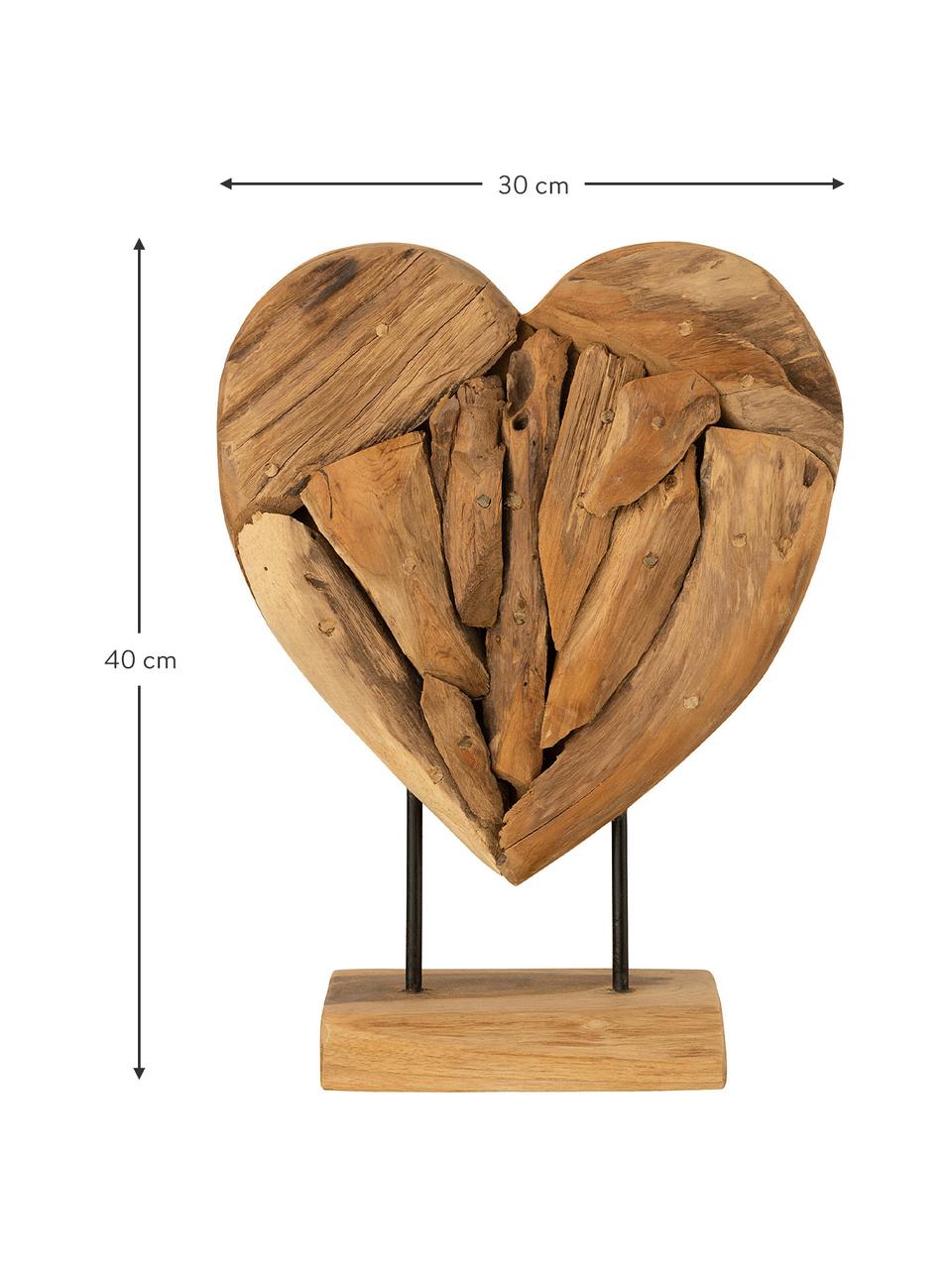 Groot decoratief object Heart, Hout, Bruin, B 30 x H 40 cm