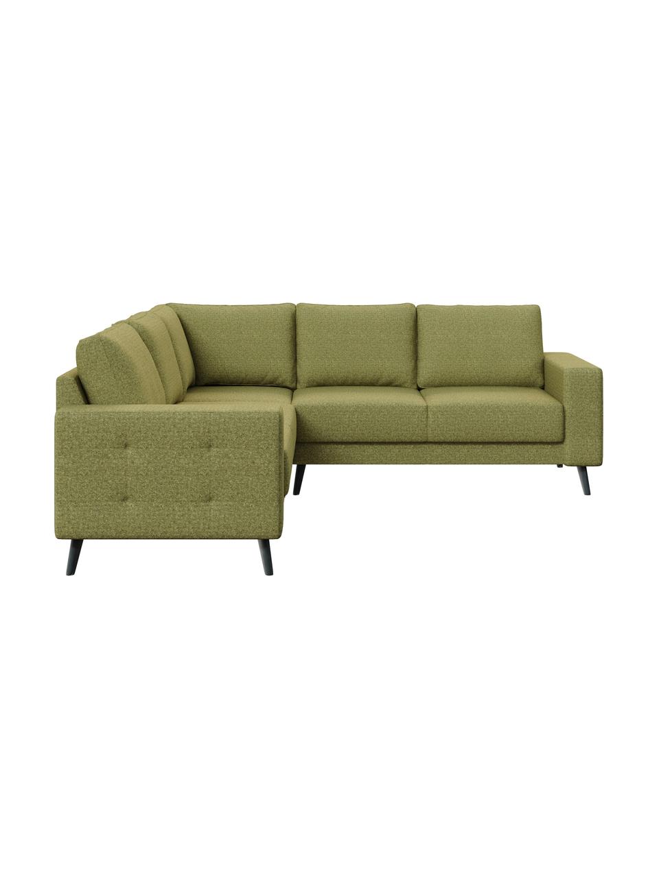 Divano angolare in tessuto verde oliva Fynn, Rivestimento: 100% poliestere con sensa, Struttura: legno duro, legno tenero,, Verde oliva, Larg. 234 x Prof. 234 cm