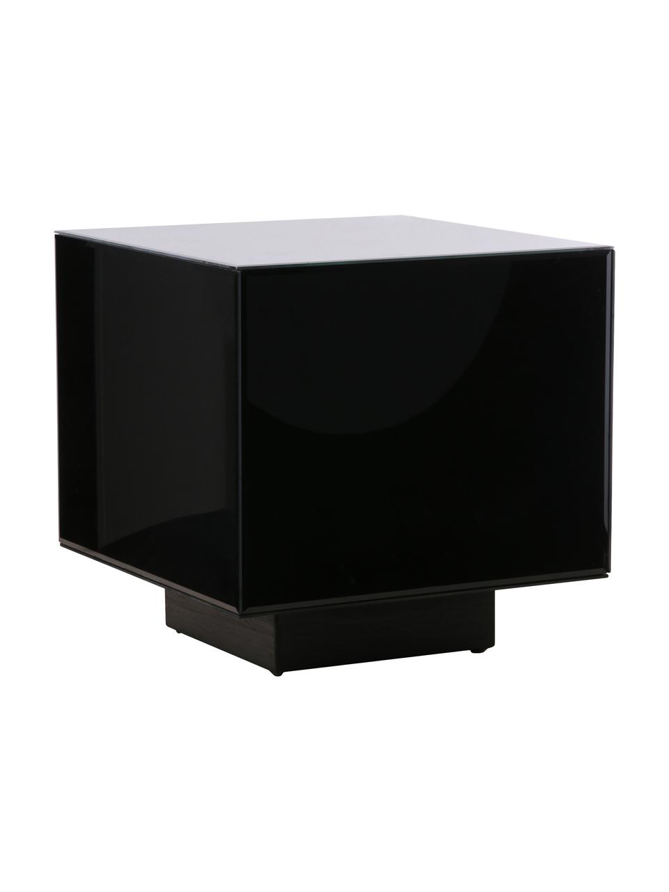 Bijzettafel met glazen tafelblad Block met spiegeleffekt in zwart, Frame: glas, Voet: MDF, Zwart, B 40 x H 40 cm