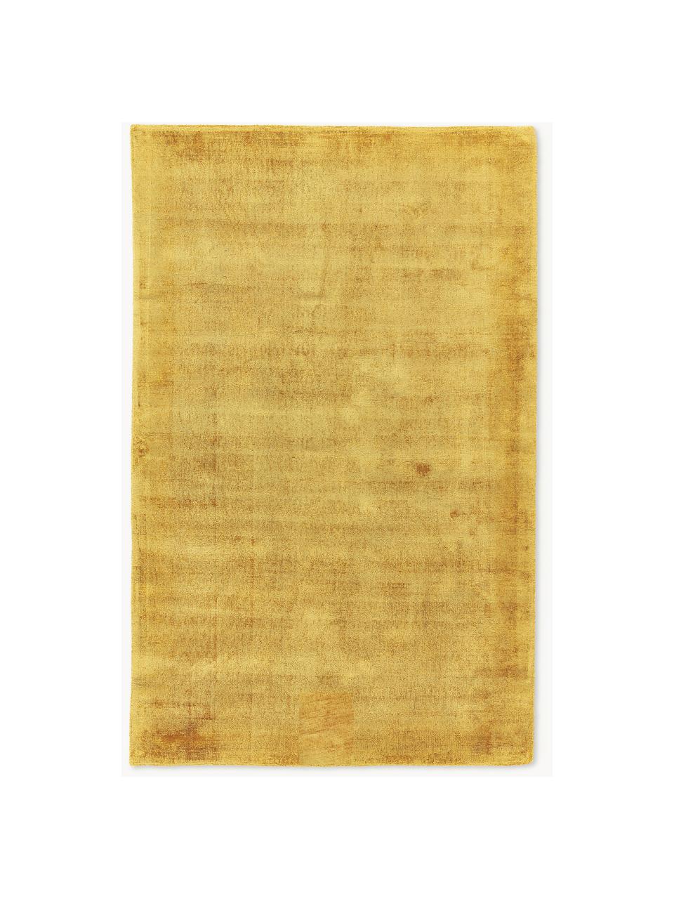 Alfombra artesanal de viscosa Jane, Parte superior: 100% viscosa, Reverso: 100% algodón, Amarillo sol, An 200 x L 300 cm (Tamaño L)