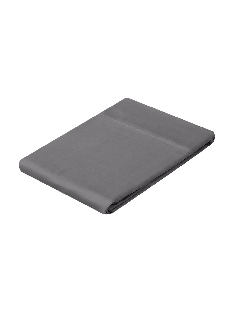 Drap plat en satin de coton gris foncé Comfort, Gris foncé, larg. 240 x long. 300 cm