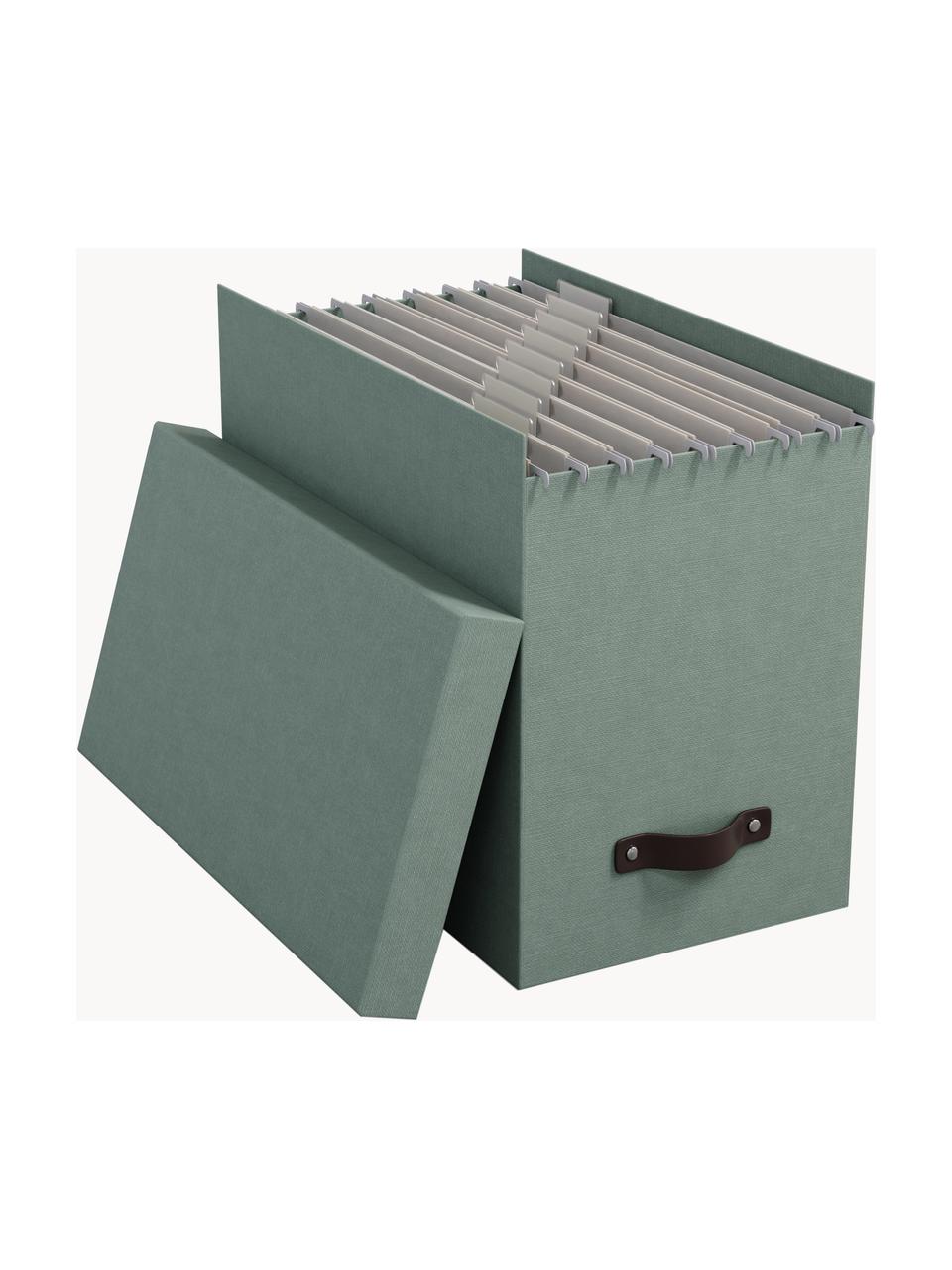 Caja organizadora Jahan, Organizador: cartón forrado con estama, Verde salvia, marrón oscuro, An 19 x L 35 cm